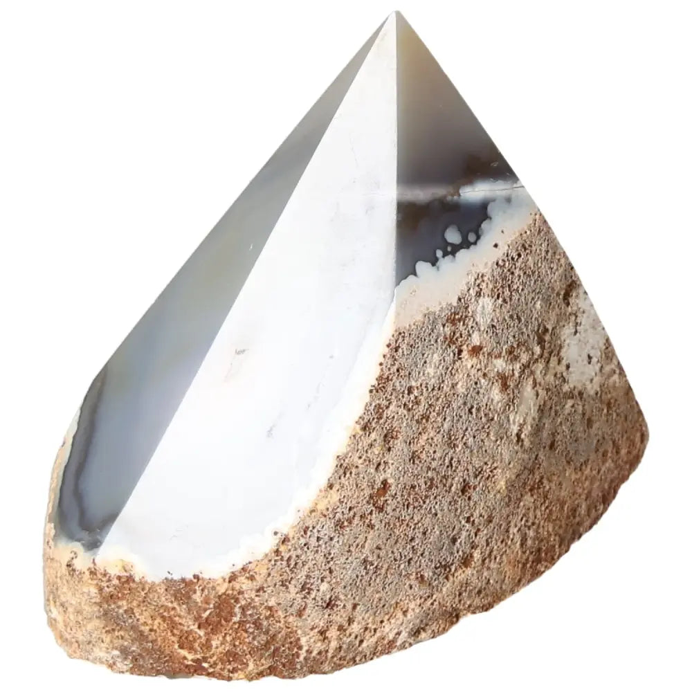Polished Agate Point gemstone from Sylvia Crystals, featuring a smooth surface and natural earthy tones, ideal for energy balancing.