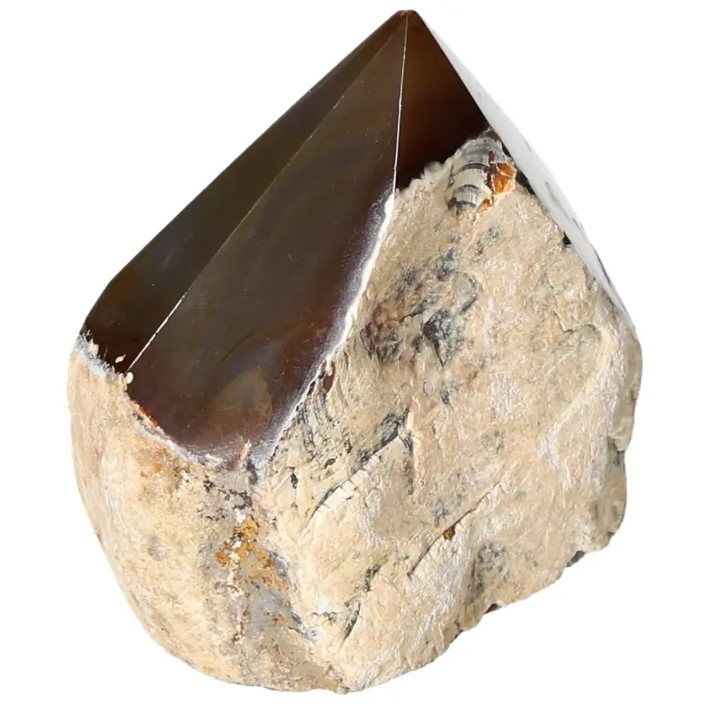 Polished Agate Point with earthy tones, enhancing tranquility and grounding, from Sylvia Crystals.