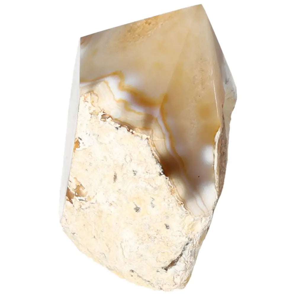 Polished Agate Point gemstone from Sylvia Crystals, featuring natural artistry and serene energy harmonization.
