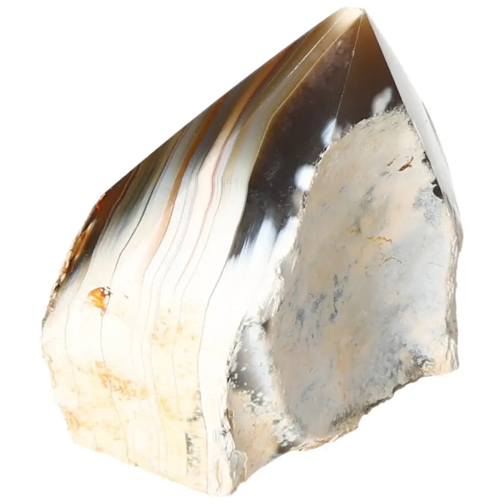 Polished Agate Point with unique hues and patterns, enhancing spiritual serenity and natural beauty by Sylvia Crystals.