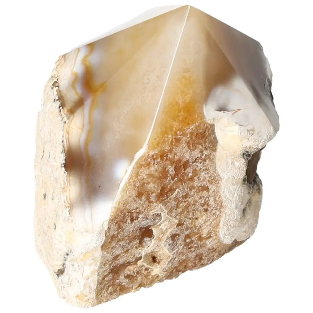 Polished Agate Point gemstone showcasing natural banding and earthy hues, ideal for energy harmonization and spiritual tranquility.