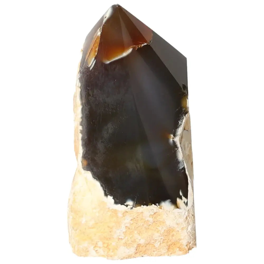 Polished Agate Point crystal offering tranquility and harmony, exclusive to Sylvia Crystals, showcased with its unique pattern and elegance.