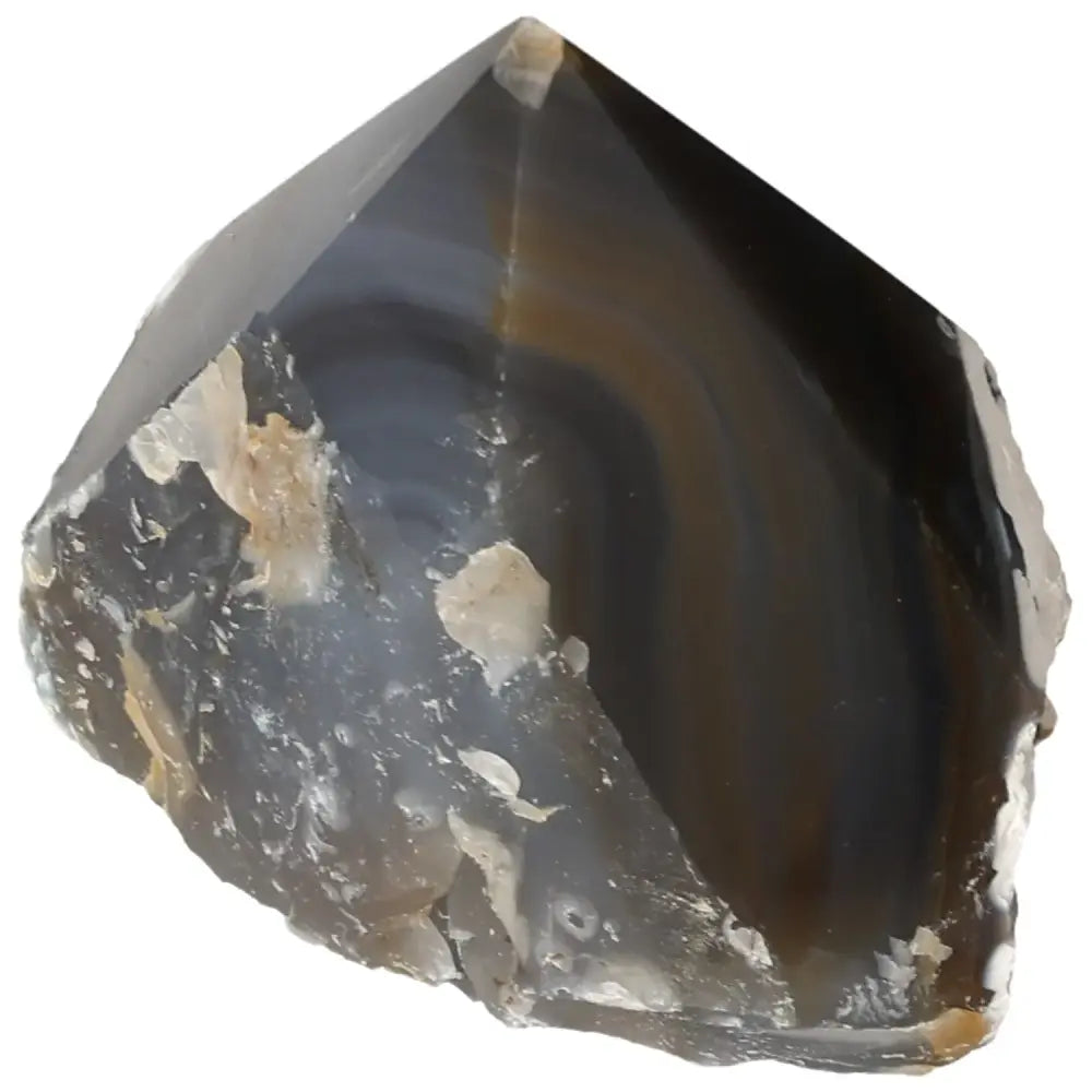 Polished Agate Point displaying captivating layers and bands, a premium crystal piece by Sylvia Crystals.