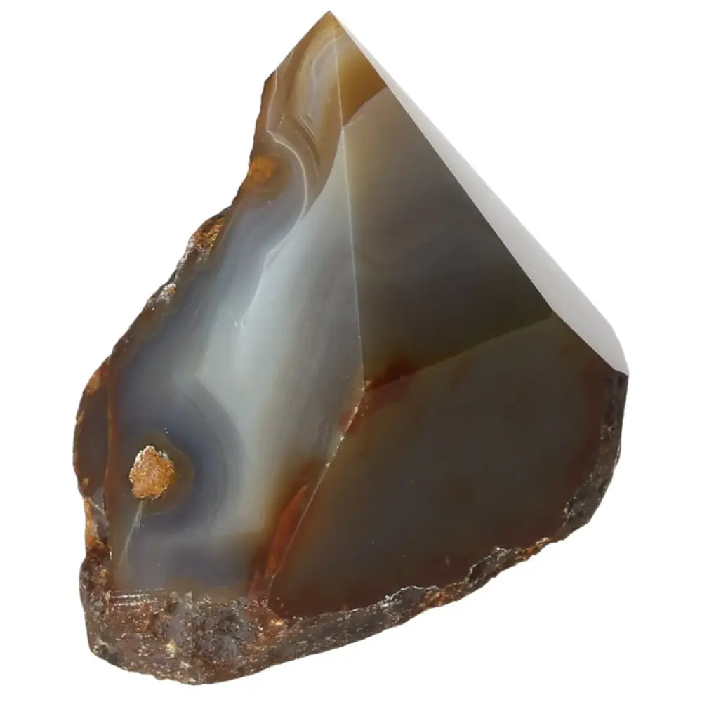 Polished Agate Point crystal by Sylvia Crystals, showcasing natural allure and powerful energy for balance and tranquility.
