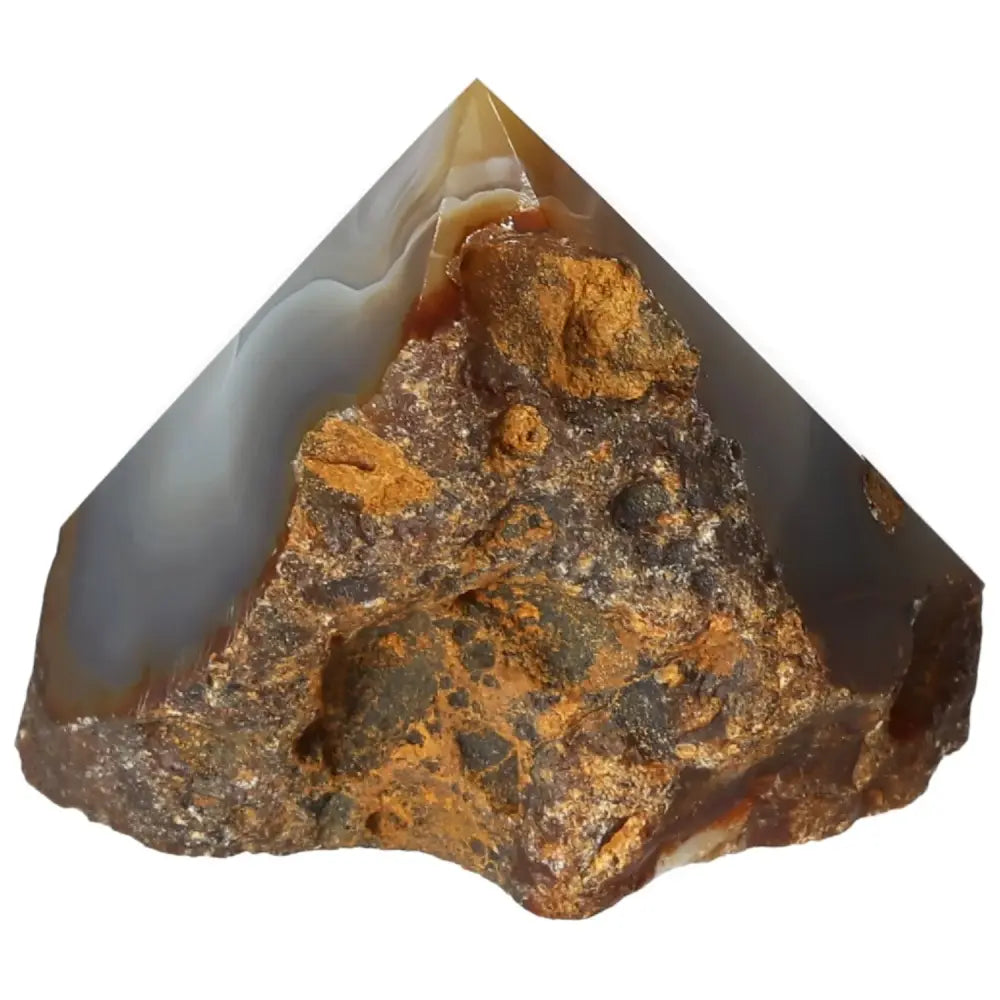 Polished Agate Point showcasing natural texture, a Sylvia Crystals piece exuding serenity and balance, ideal for energy harmonization.