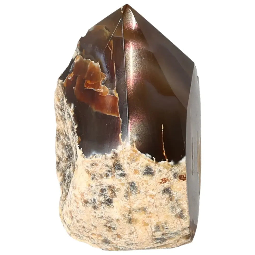Polished Agate Point gemstone from Sylvia Crystals showcases its vibrant colors and energy harmonizing properties.