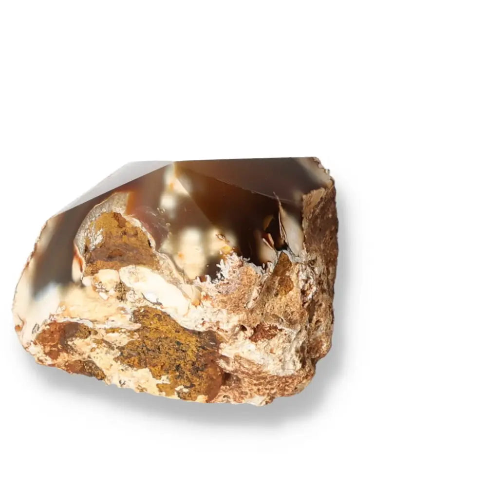 Polished Agate Point gemstone from Sylvia Crystals, showcasing earthy tones and smooth finish for spiritual balance and energy harmony.