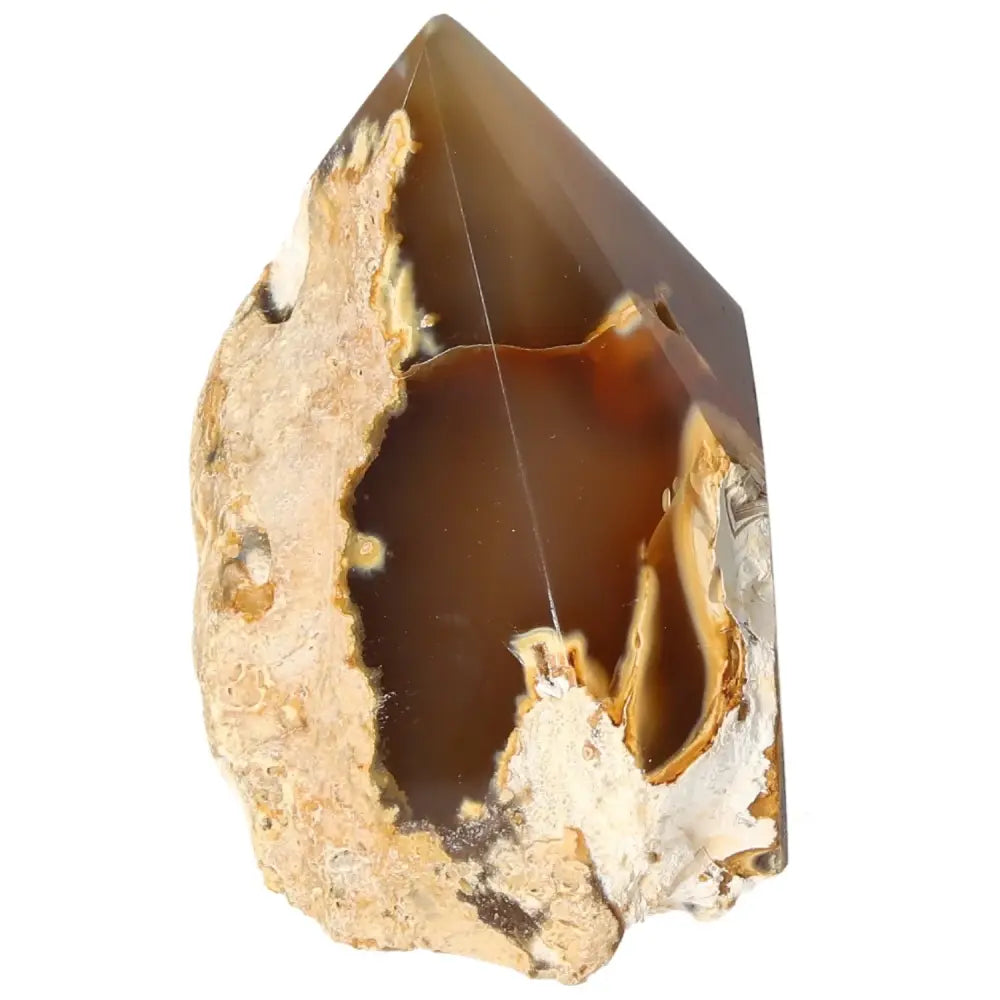 Elegant Polished Agate Point with unique patterns for emotional balance and tranquility from Sylvia Crystals.