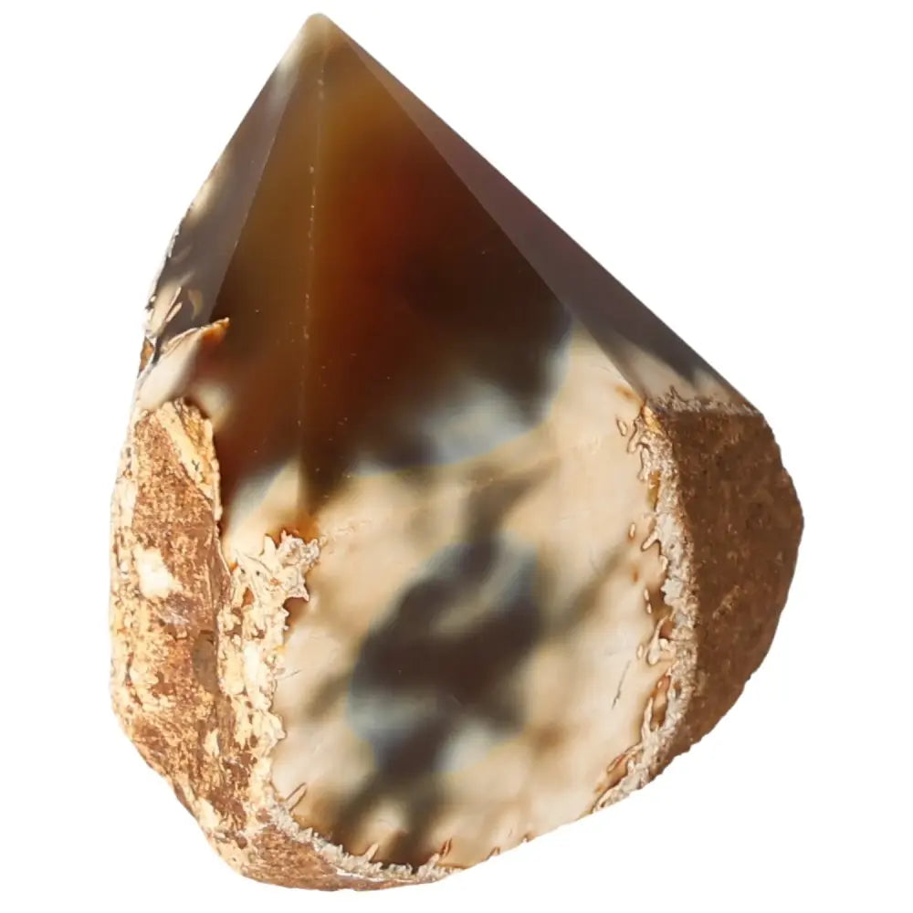Polished Agate Point gemstone showcasing natural swirls and earthy tones, ideal for emotional balance and spiritual grounding.