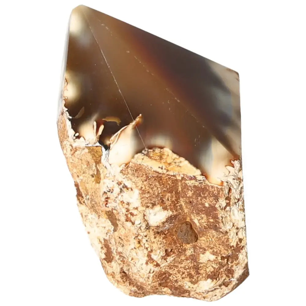 Polished Agate Point gemstone with brown and cream hues, offering spiritual grounding and emotional balance from Sylvia Crystals.