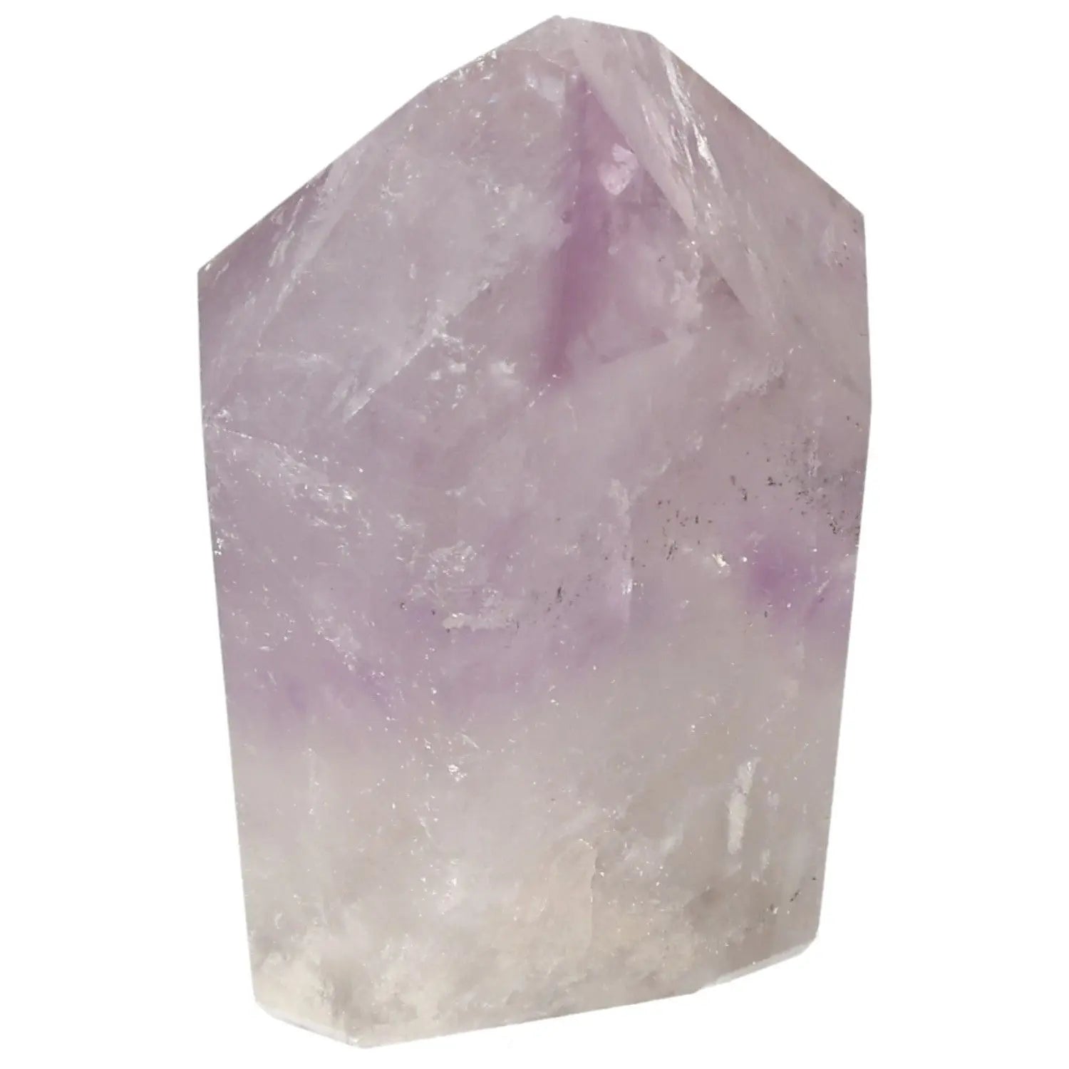 Polished Amethyst Obelisk by Sylvia Crystals, showcasing its spiritual and luxurious properties for stress reduction and aesthetic appeal.