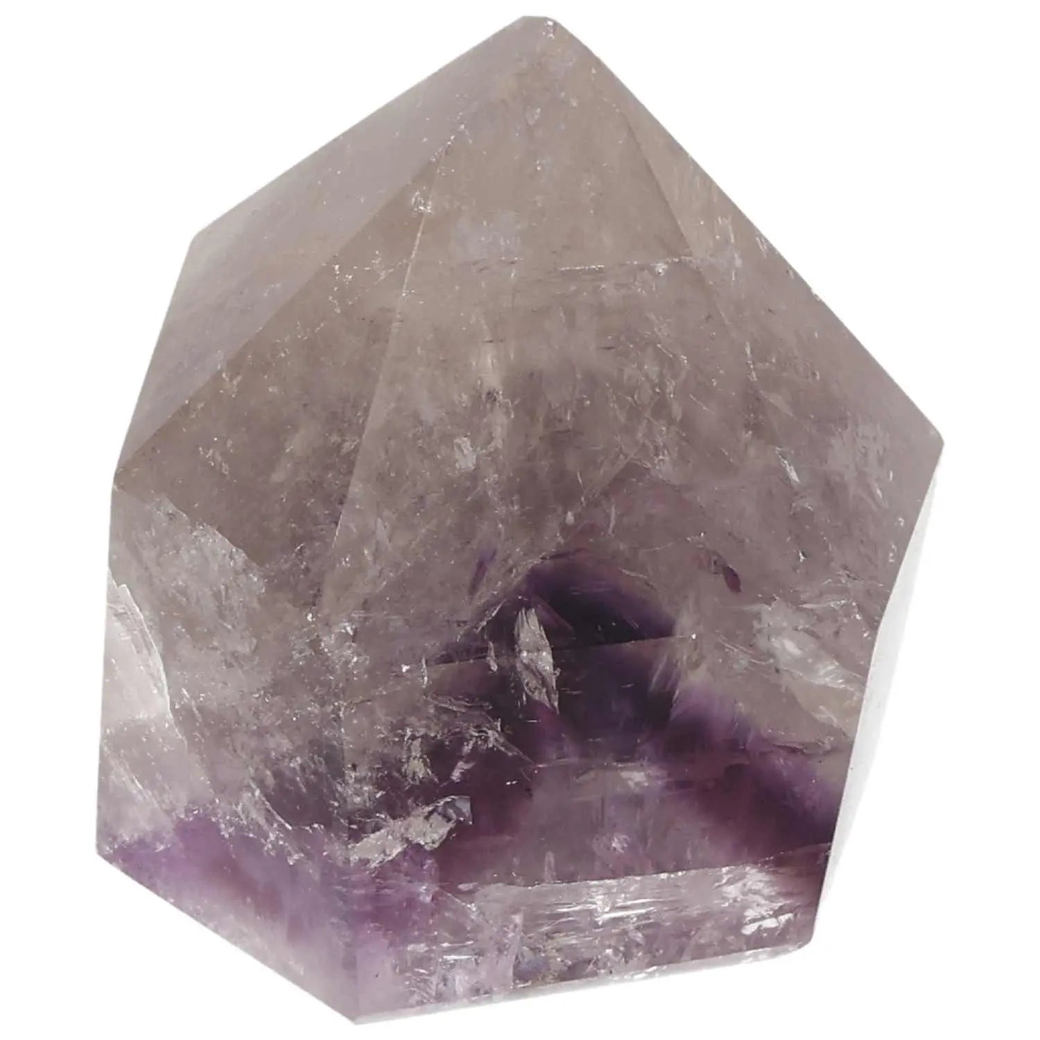 Polished amethyst obelisk by Sylvia Crystals, enhances concentration and reduces stress, perfect for emotional stability and energy boost.