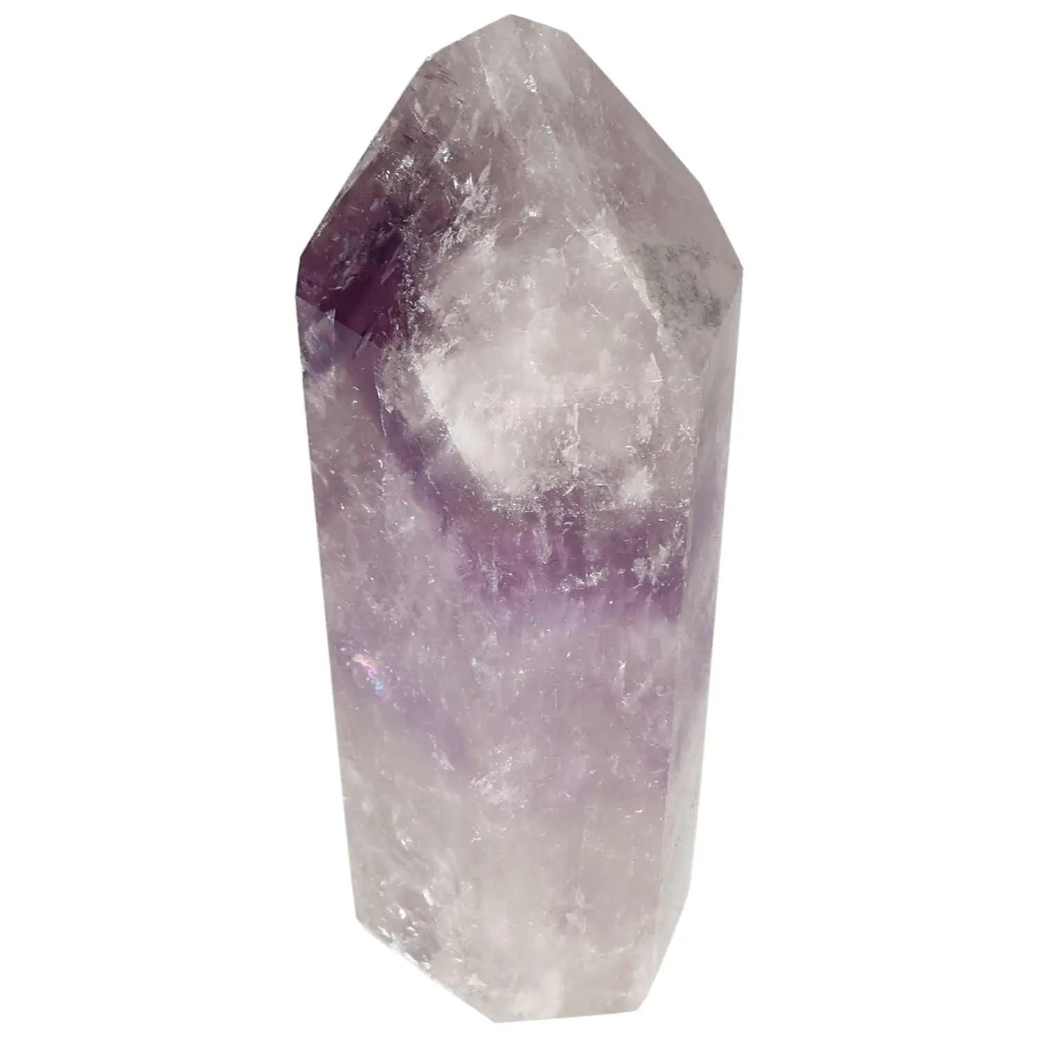 Polished Amethyst Obelisk from Sylvia Crystals, showcasing natural purple hues and premium craftsmanship for stress reduction and energy.