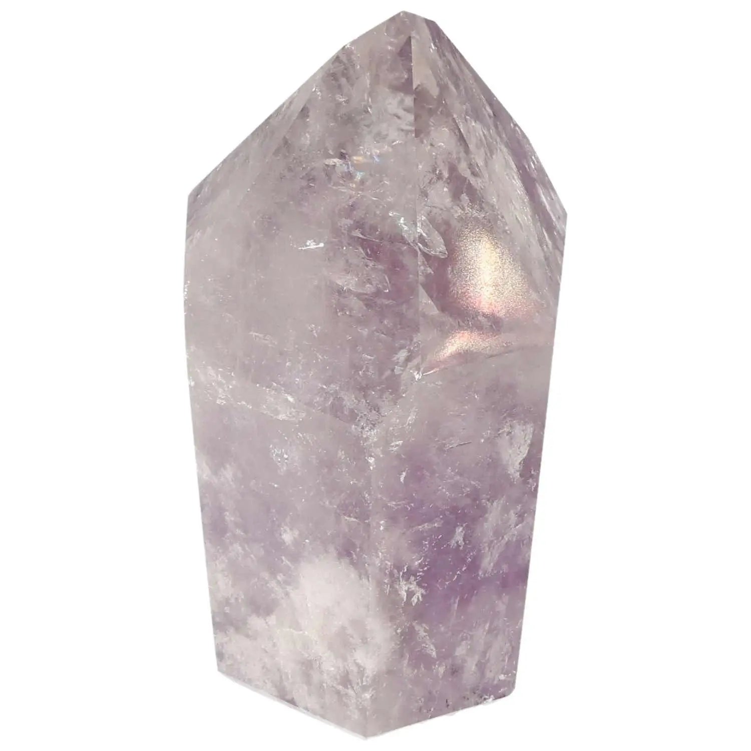 Polished amethyst obelisk crystal from Sylvia Crystals, enhancing energy and reducing stress, premium quality handcrafted gemstone
