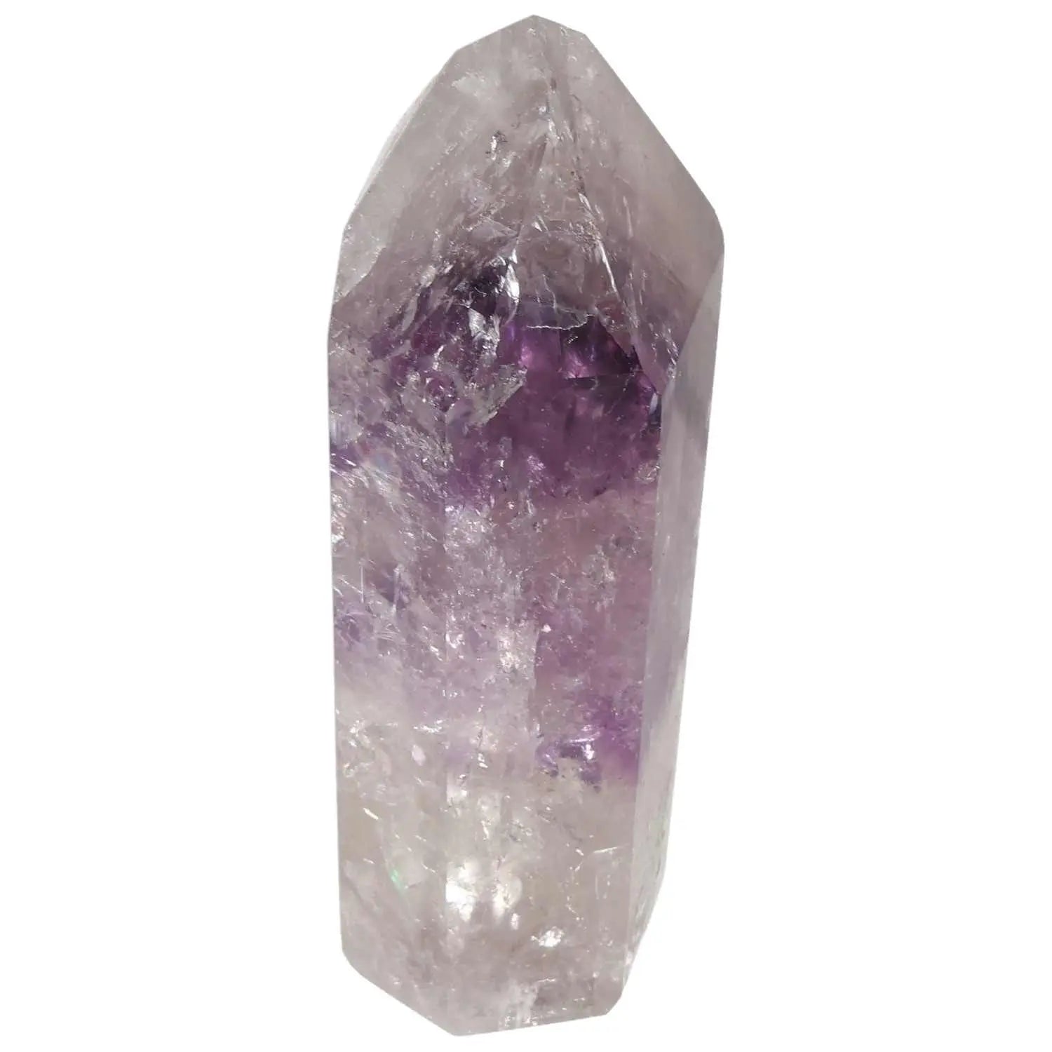 Polished amethyst obelisk with soothing purple hues, ideal for spiritual elegance and stress reduction.