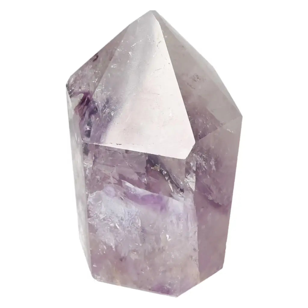 Polished Amethyst Obelisk by Sylvia Crystals, known for stress reduction and mental focus.