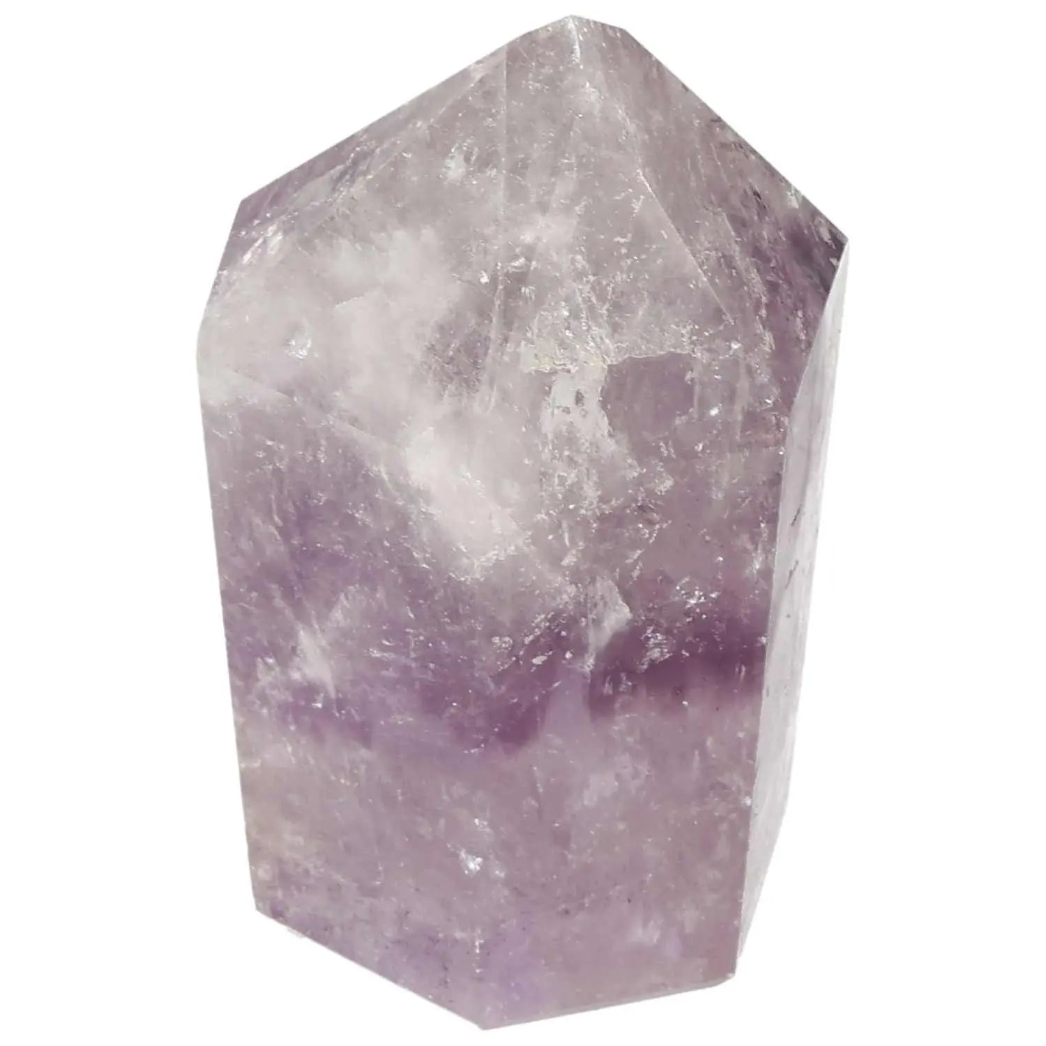 Polished Amethyst Obelisk by Sylvia Crystals, a luxurious crystal for stress reduction and mental wellness enhancement.