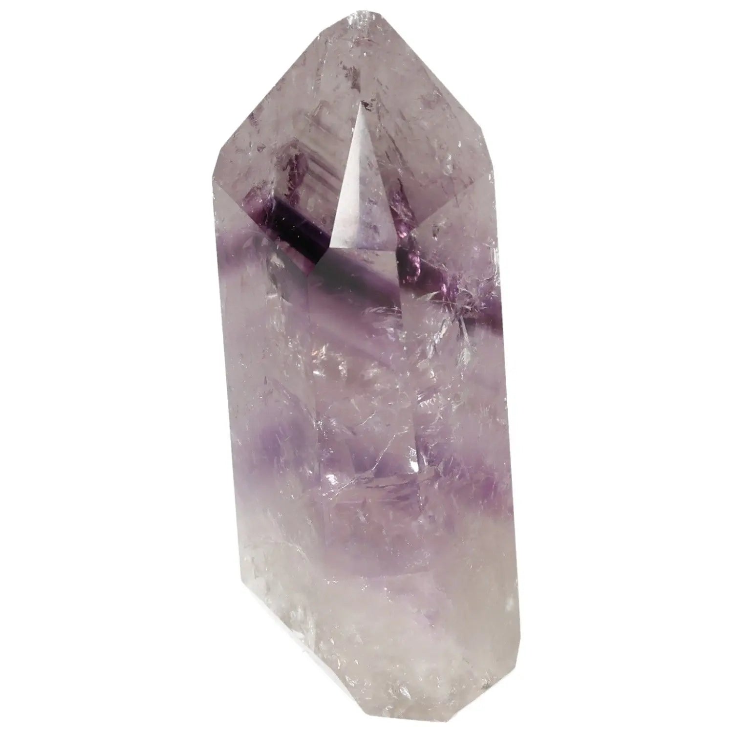 Polished Amethyst Obelisk by Sylvia Crystals, known for its calming energy and stress-reducing properties, ideal for concentration.