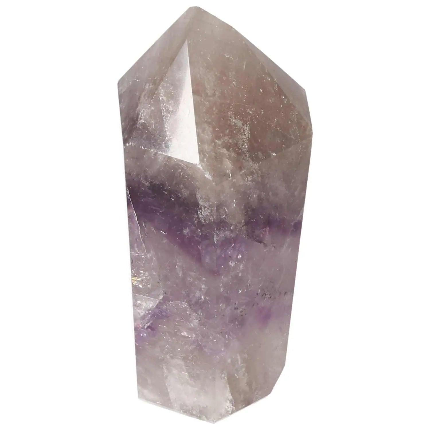 Polished Amethyst Obelisk by Sylvia Crystals, a powerful tool for stress reduction and spiritual enhancement.