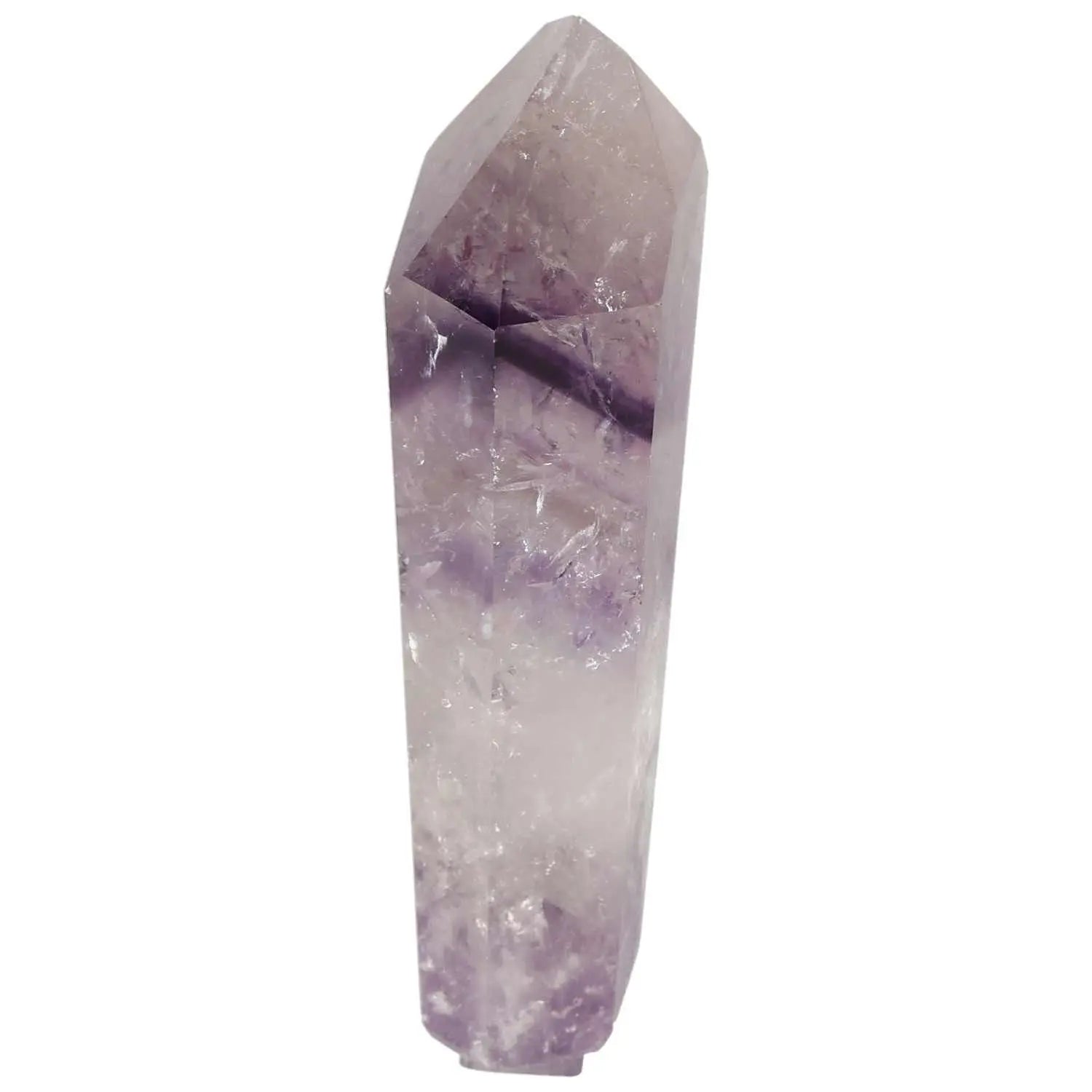 Polished Amethyst Obelisk by Sylvia Crystals, a luxurious and spiritual crystal known for stress reduction and energy enhancement.