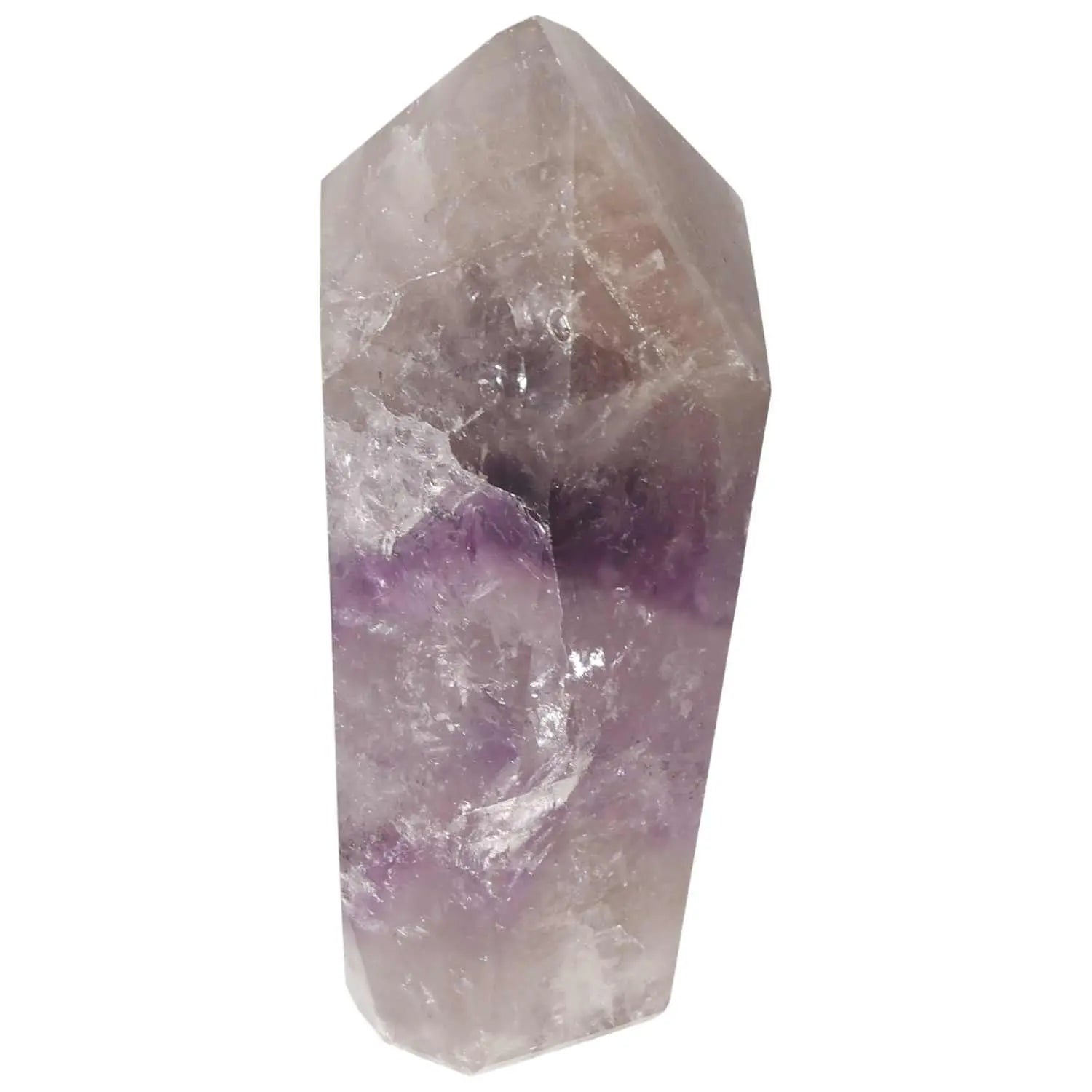 Polished amethyst obelisk with natural violet hues from Sylvia Crystals, perfect for enhancing your spiritual journey and reducing stress.