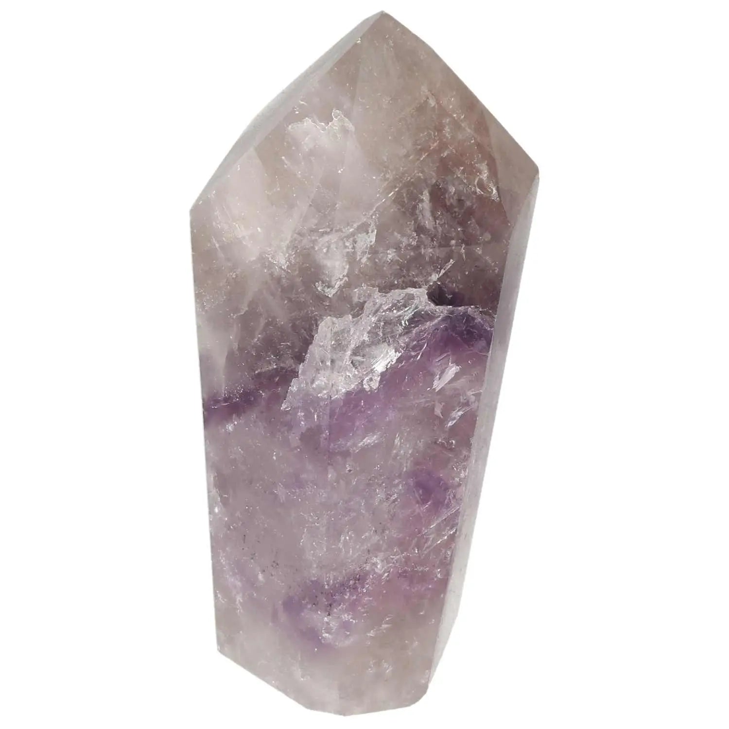 Polished Amethyst Obelisk from Sylvia Crystals, known for stress reduction and spiritual enhancement, elegantly handpicked.