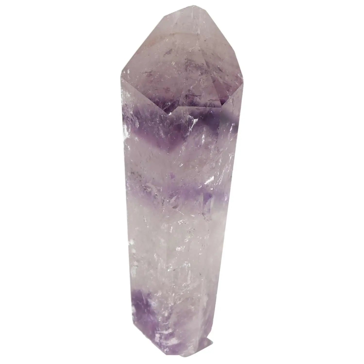 Polished Amethyst Obelisk crystal by Sylvia Crystals, known for stress reduction, energy boost, and enhanced concentration.
