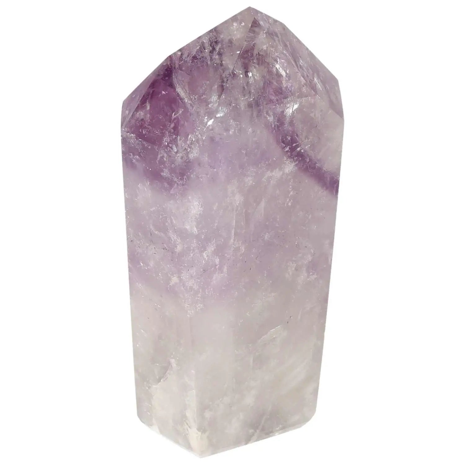 Polished Amethyst Obelisk by Sylvia Crystals, a luxurious decor piece enhancing tranquility and emotional stability.