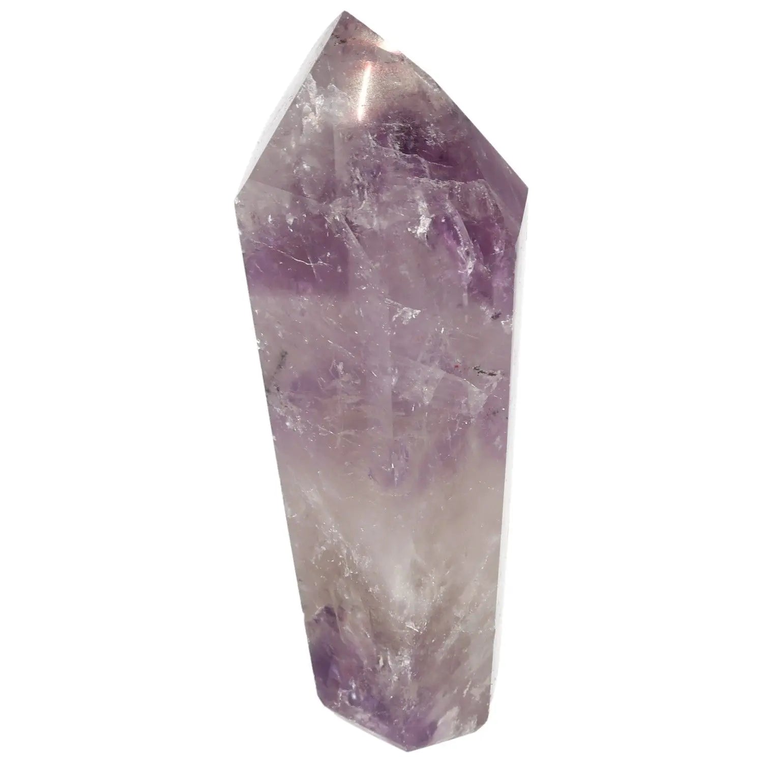 Polished Amethyst Obelisk from Sylvia Crystals, offering serene energy and emotional stability, handpicked for its luxurious allure.