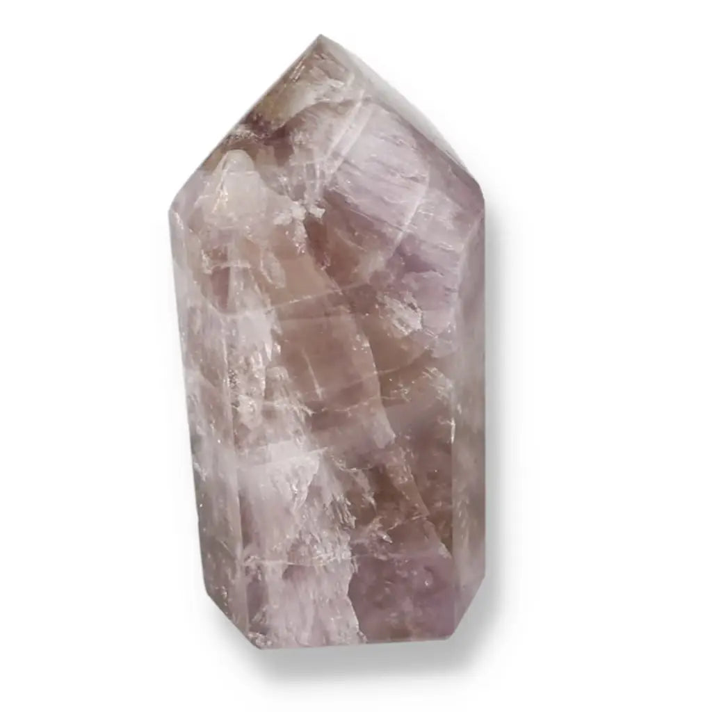 Polished Amethyst Super Seven Point crystal by Sylvia Crystals, known for stress relief and energy enhancement.
