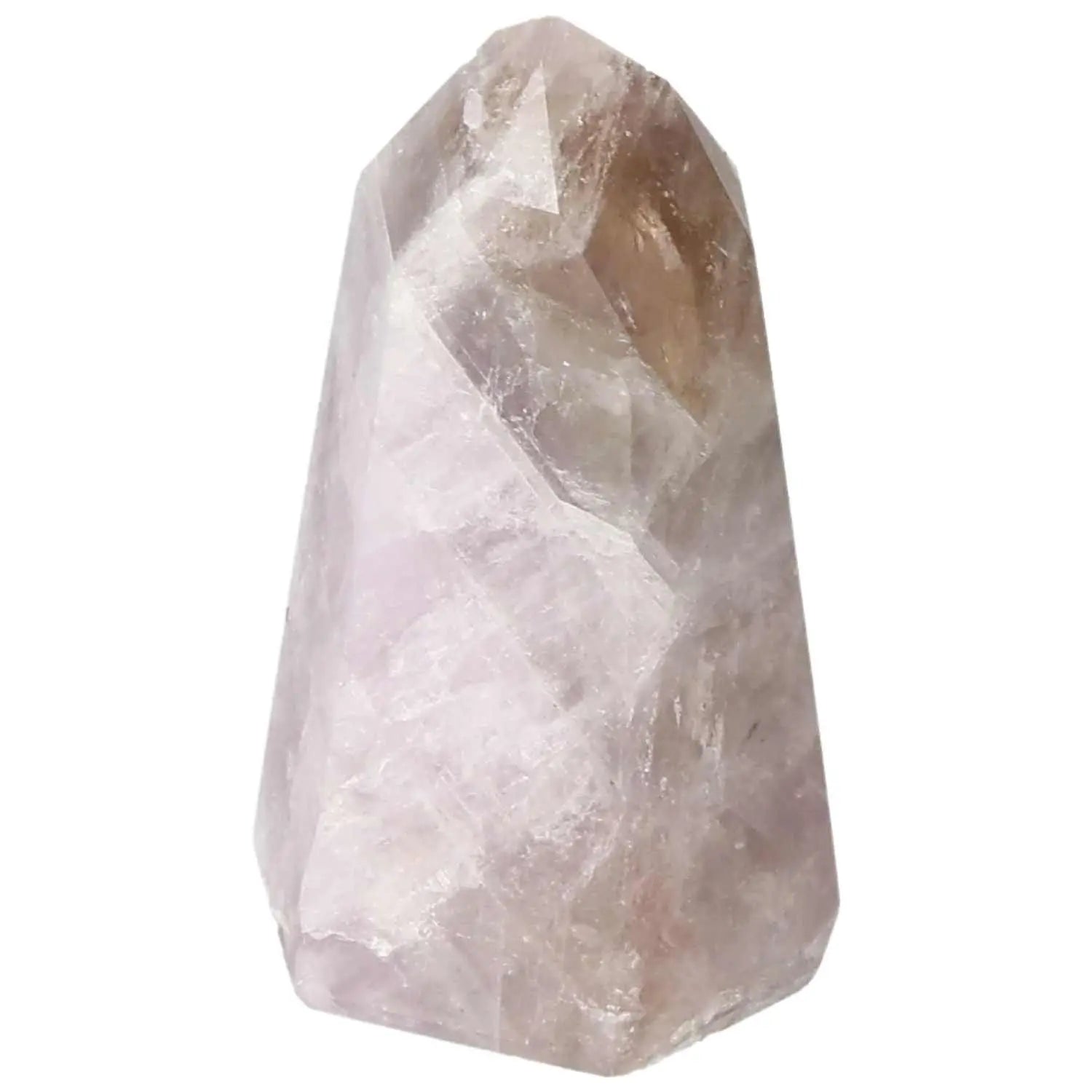 Polished Amethyst Super Seven Point crystal from Sylvia Crystals, known for spiritual and aesthetic allure, against white background.