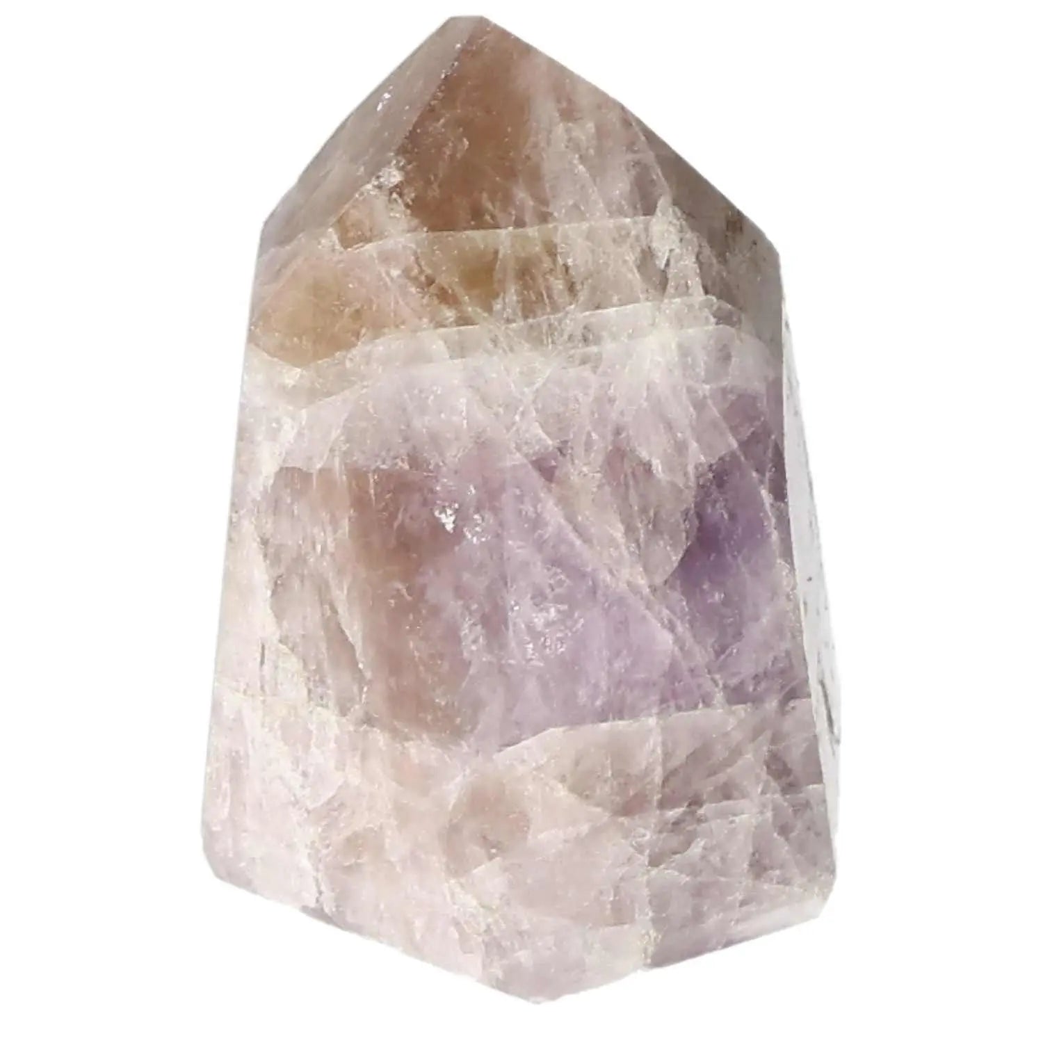 Polished Amethyst Super Seven Point crystal by Sylvia Crystals, offering stress reduction and emotional stability benefits.