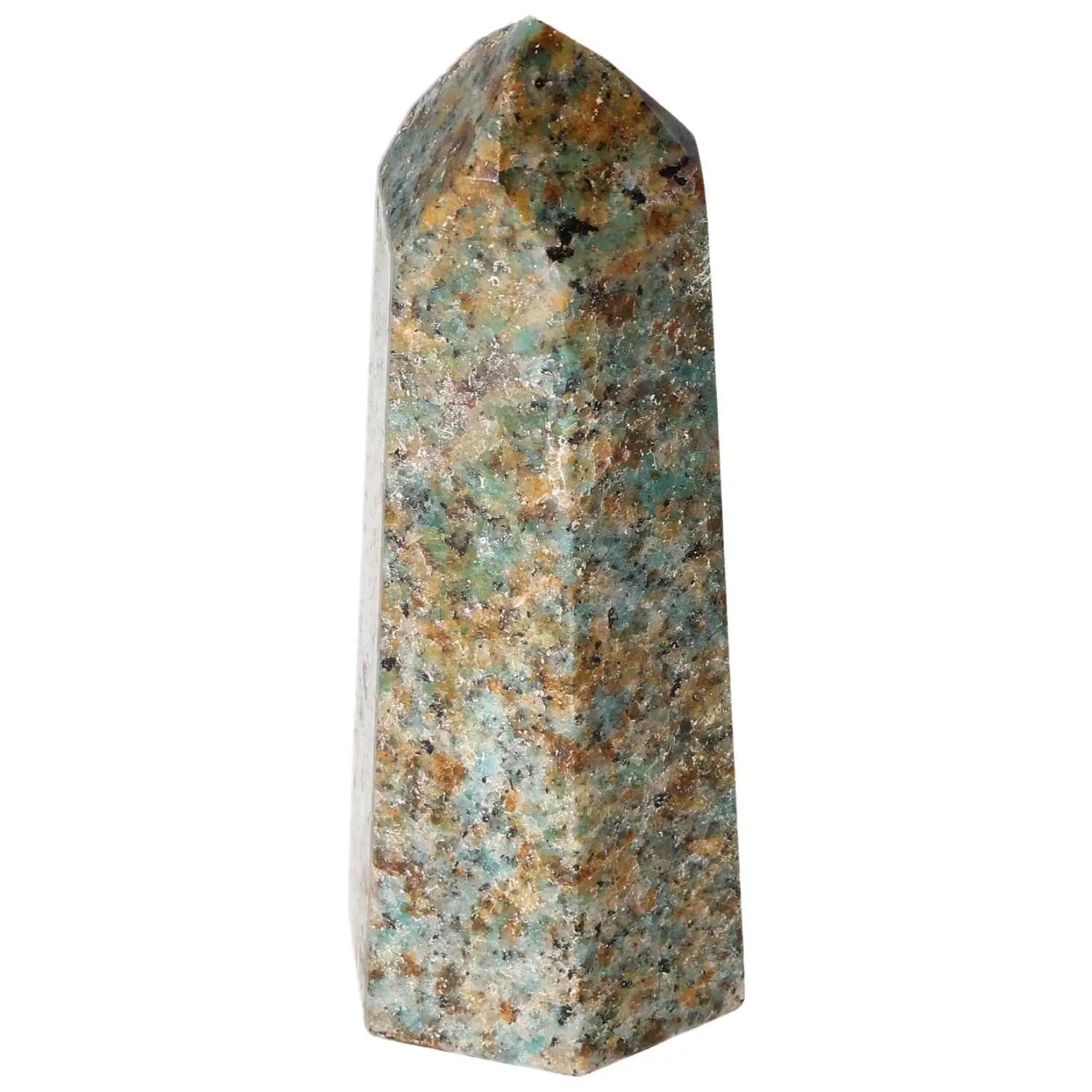 Polished Apatite Obelisk by Sylvia Crystals, enhancing spiritual enlightenment and mental wellness, with artisanal precision.