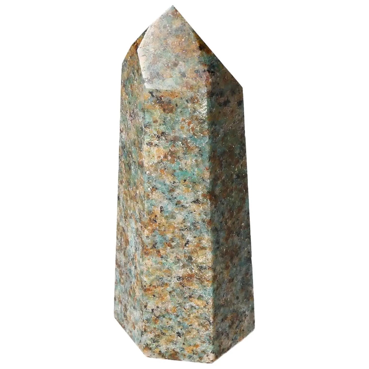 Polished Apatite Obelisk by Sylvia Crystals, premium gemstone for spiritual enlightenment and mental wellness enhancement.
