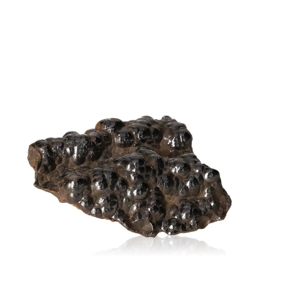 Polished botryoidal hematite crystal cluster with metallic luster, enhancing energy and emotional balance. Perfect for grounding and shielding.