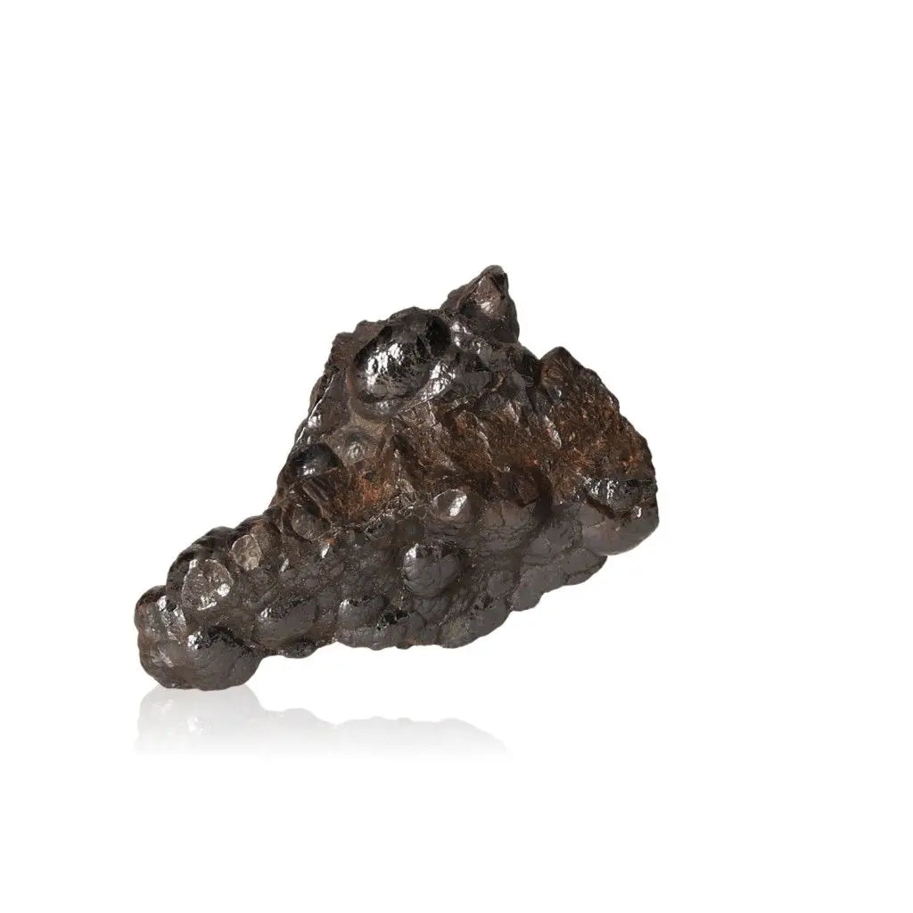 Polished Botryoidal Hematite crystal on white background, showcasing its unique iron-rich, metallic formations for grounding energy.