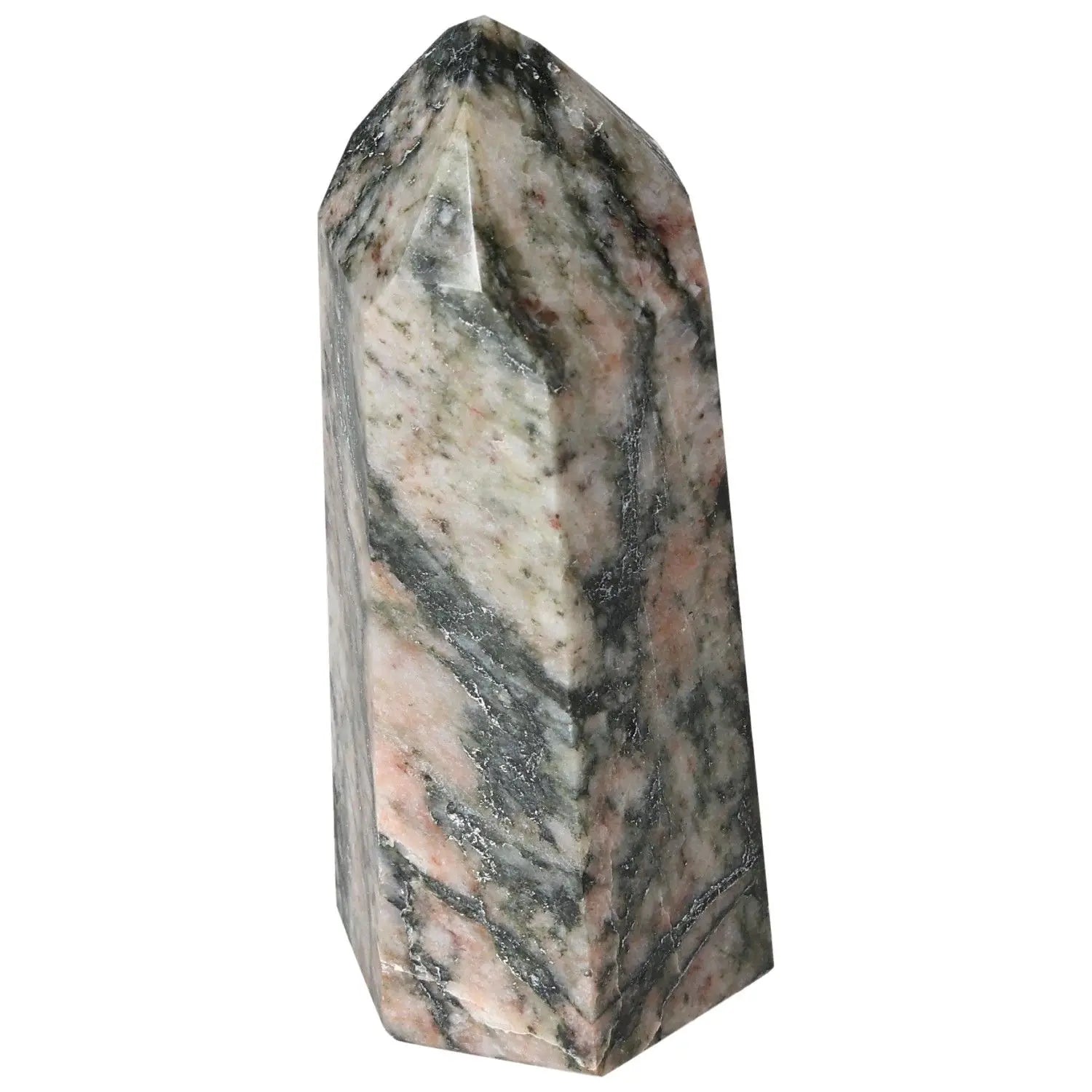 Polished Calcite Obelisk by Sylvia Crystals showcasing its elegant design, enhances decor and boosts energy and motivation.