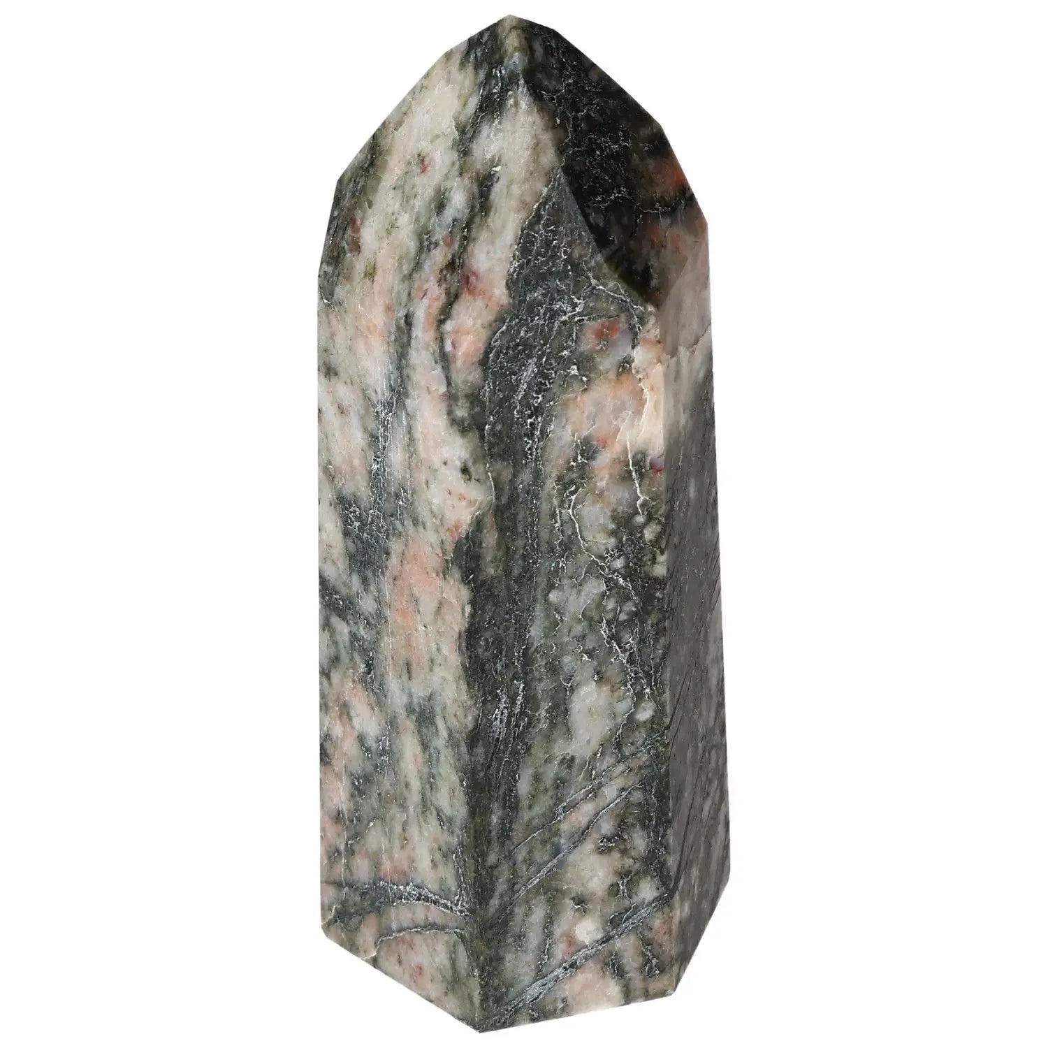 Polished Calcite Obelisk by Sylvia Crystals, a decorative energy-enhancing crystal piece known for boosting confidence and goal achievement.
