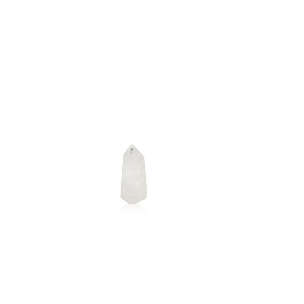 Elegant polished crystal quartz point with exquisite clarity and harmonizing energy, enhancing any space with natural beauty.