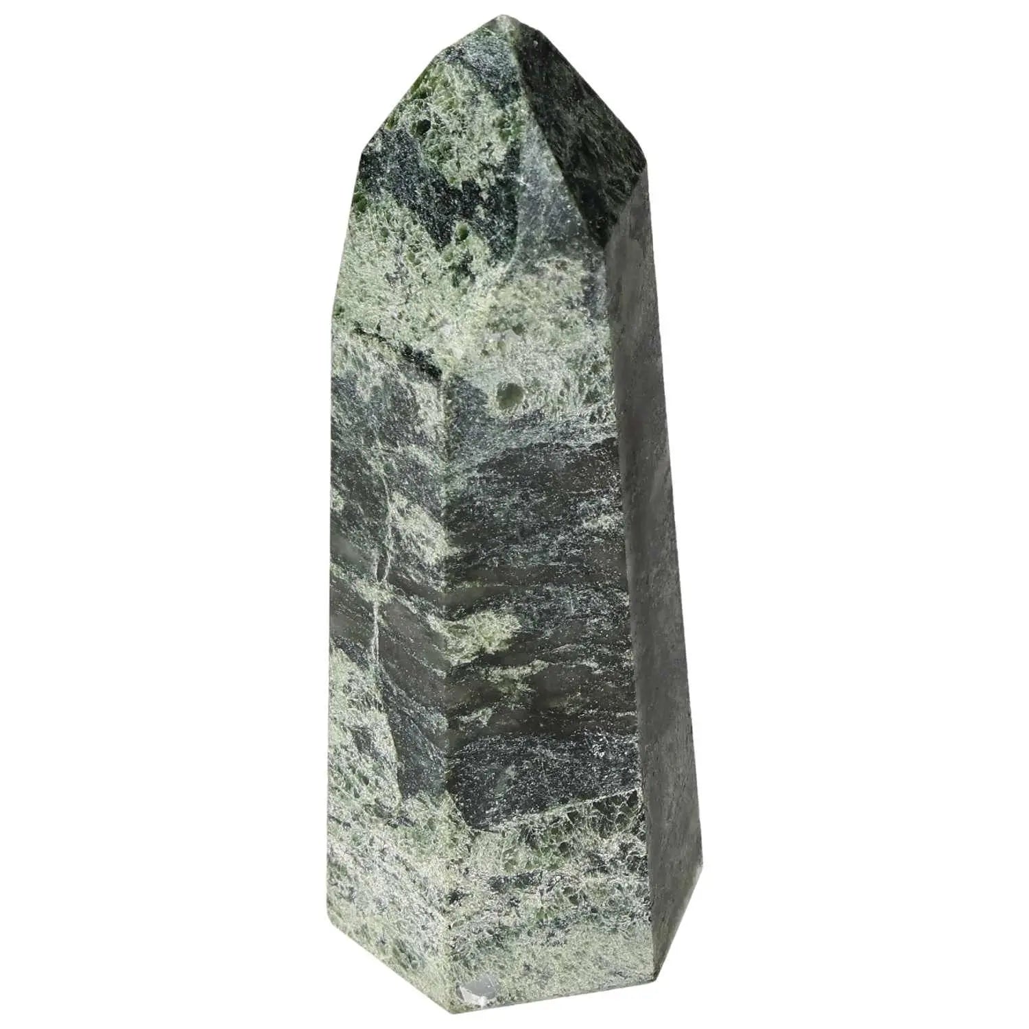 Polished Diopside Obelisk by Sylvia Crystals, vibrant green hues for luxury, spirituality, and creative healing.