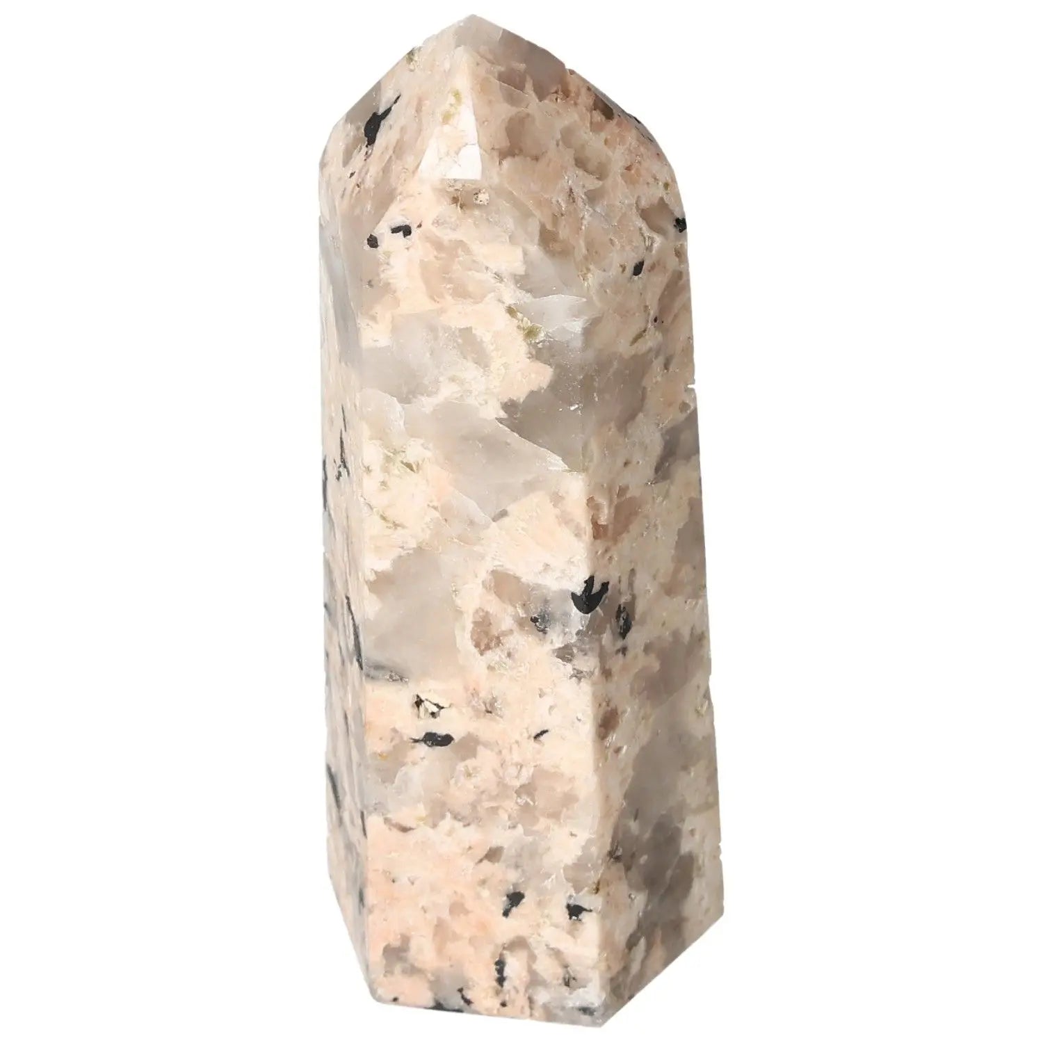 Polished Feldspar Quartz Tourmaline Obelisk from Sylvia Crystals, featuring a vivid spectrum of colors to enhance creativity and balance.