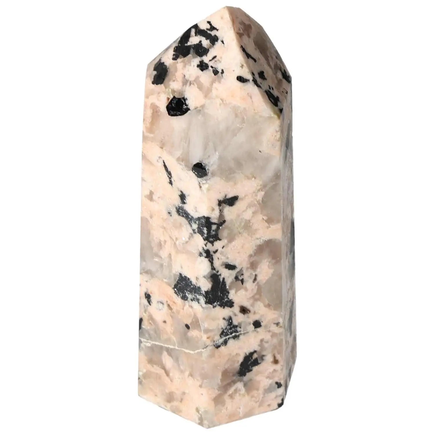 Polished Feldspar Quartz Tourmaline Obelisk, Sylvia Crystals, decorative piece with creative and balanced energy benefits.