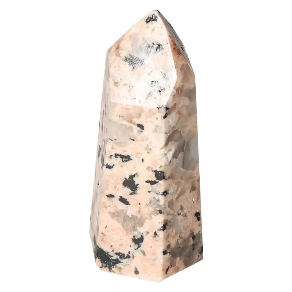 Polished Feldspar Quartz Tourmaline Obelisk from Sylvia Crystals, enhancing creativity and balance with timeless luxury.