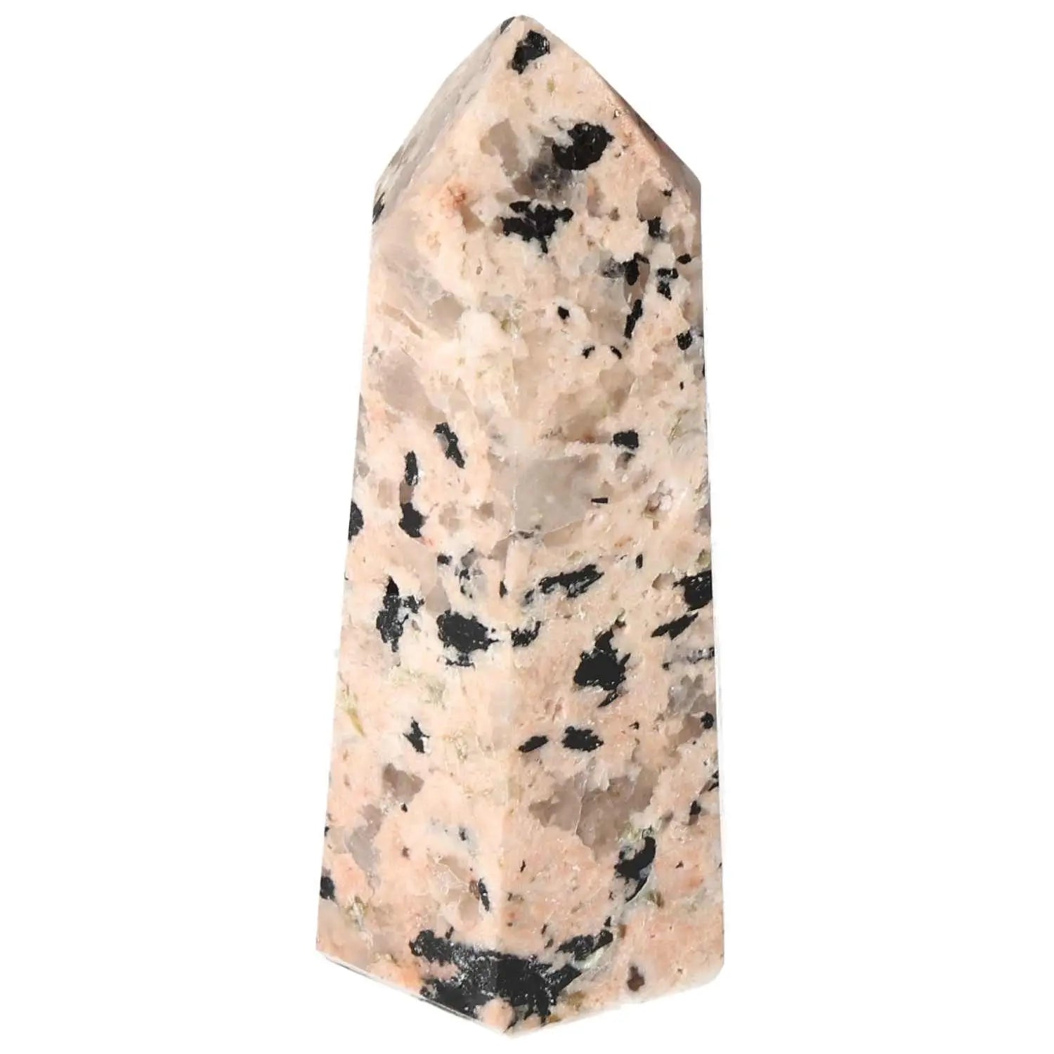 Polished Feldspar Quartz Tourmaline Obelisk by Sylvia Crystals, enhancing creativity and balance with timeless luxury design.