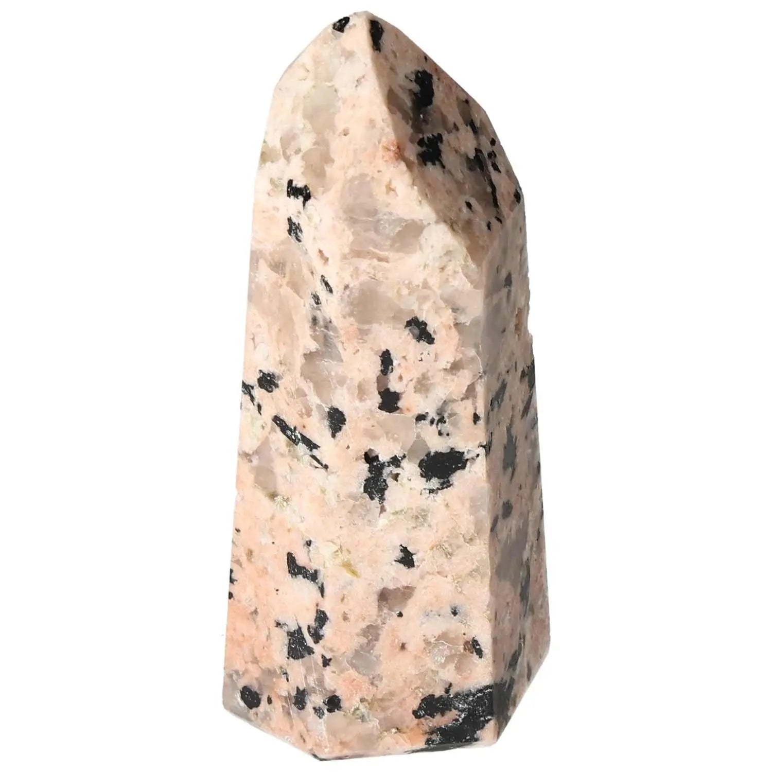 Polished Feldspar Quartz Tourmaline Obelisk by Sylvia Crystals, showcasing exquisite natural craftsmanship and balance.