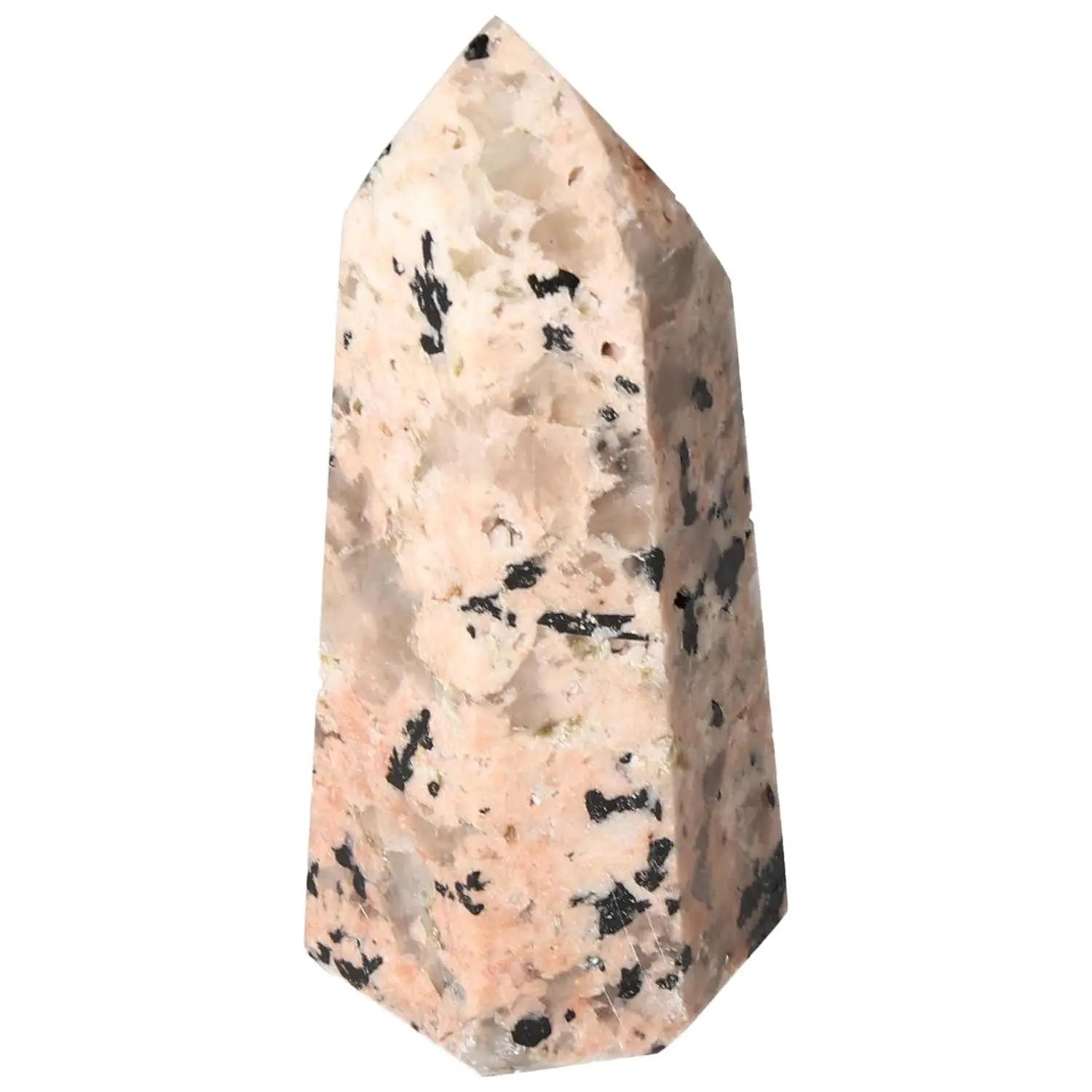 Polished Feldspar Quartz Tourmaline Obelisk by Sylvia Crystals, a premium stone for enhancing creativity and balance in luxury living.