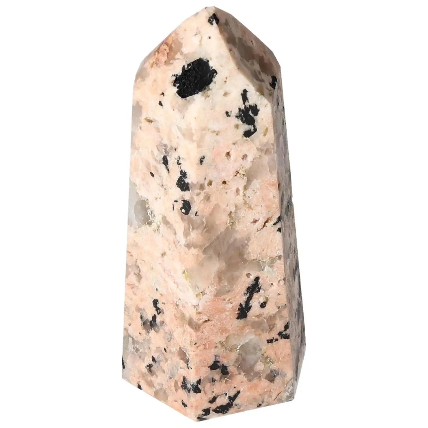 Polished Feldspar Quartz Tourmaline Obelisk by Sylvia Crystals, enhancing creativity and balance in luxury conscious living.