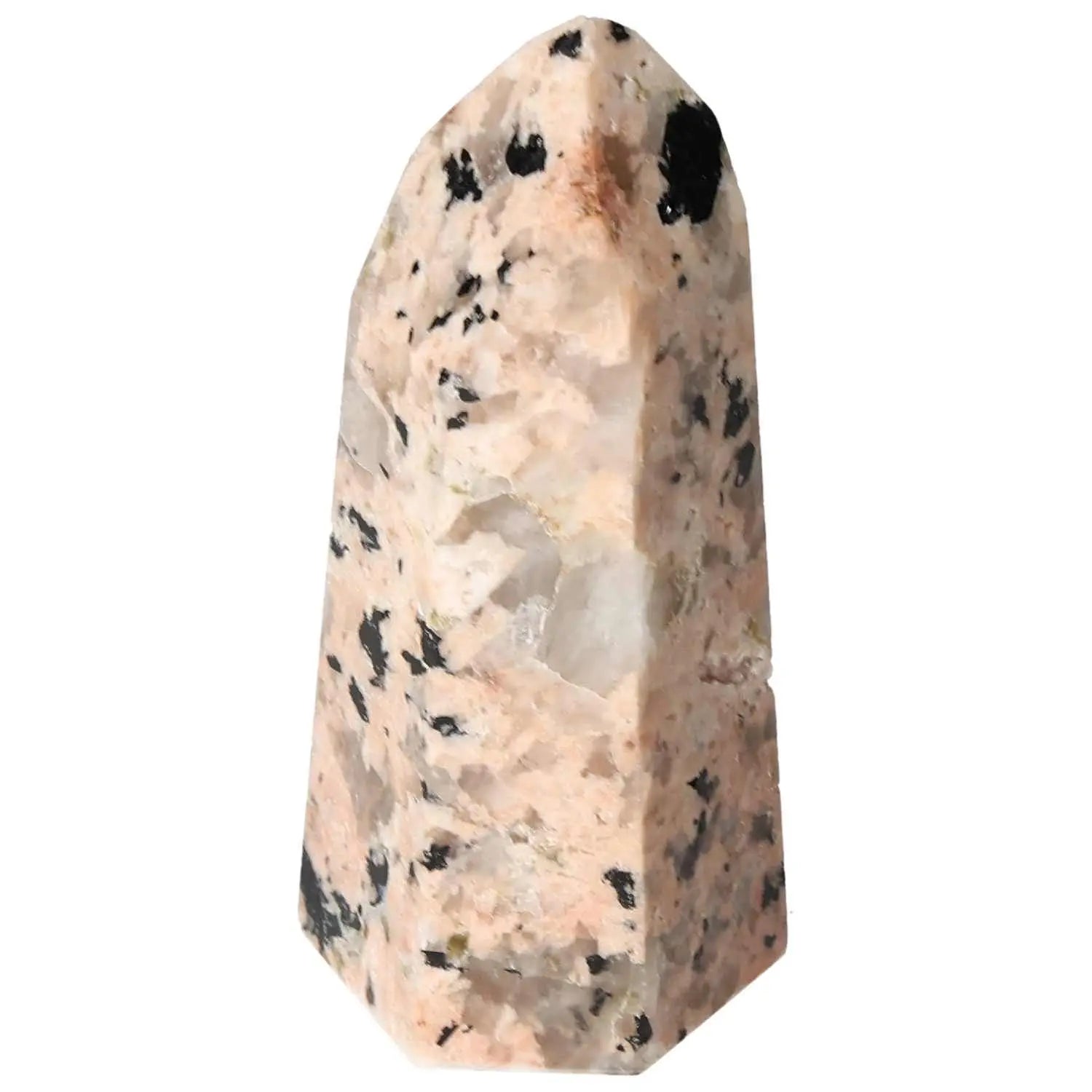 Polished Feldspar Quartz Tourmaline Obelisk by Sylvia Crystals, enhancing creativity and balance with timeless luxury.