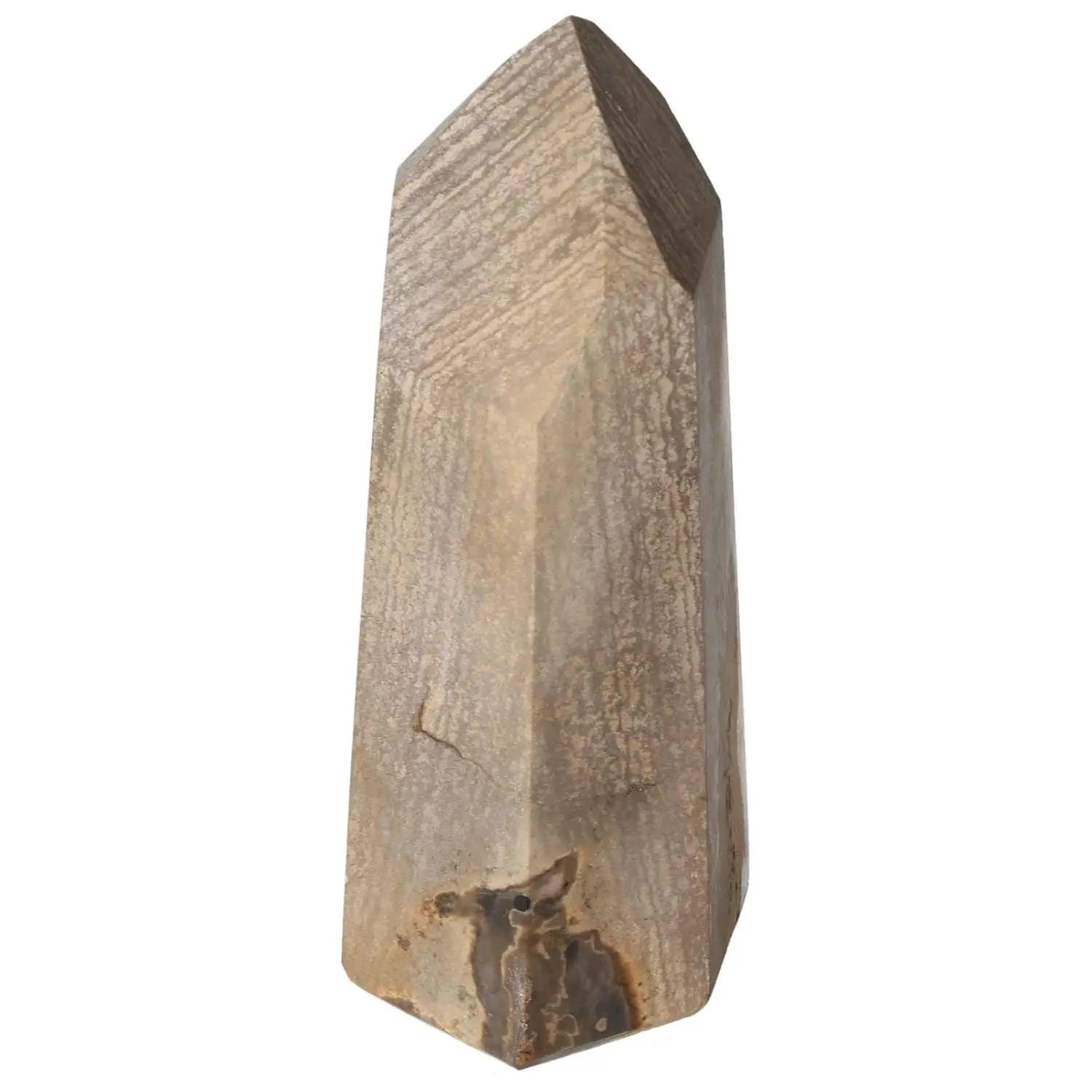 Polished Jasper Obelisk from Sylvia Crystals, known for its stress-reduction and positive energy, featuring elegant handpicked design.