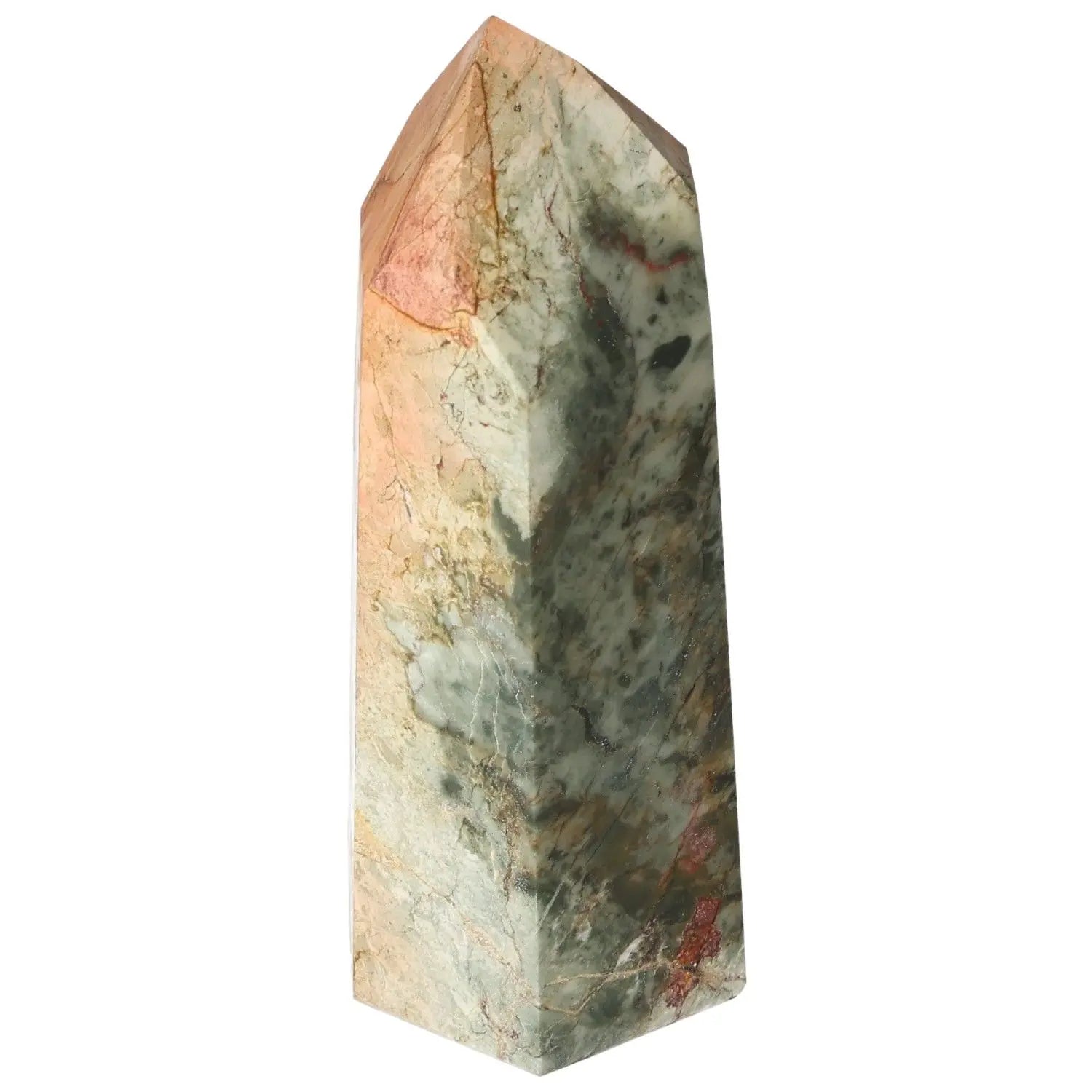 Polished Jasper Obelisk from Sylvia Crystals, showcasing a smooth surface and elegant design for tranquility and strength in any space.